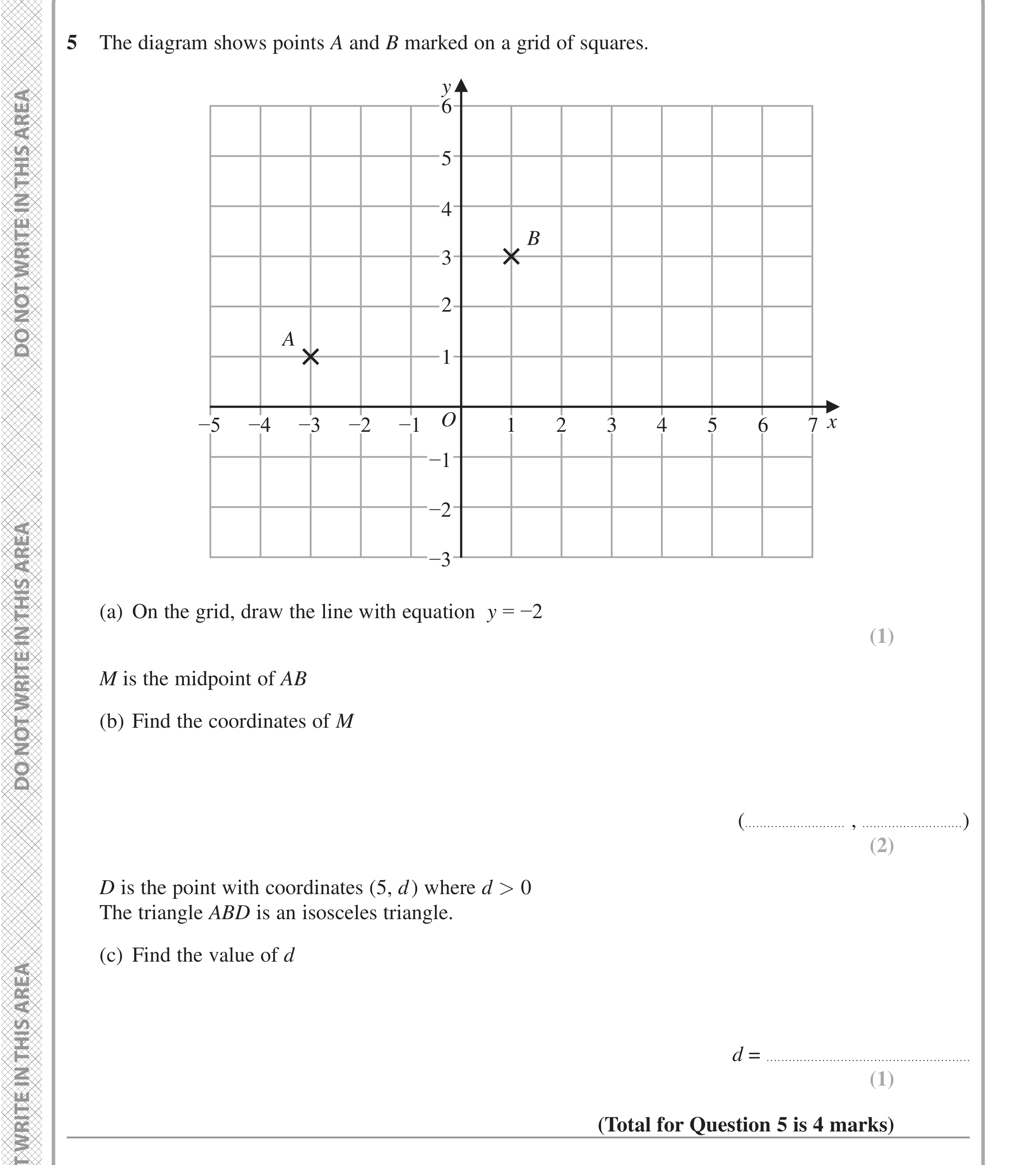Question 5 — Coordinates, Midpoints — Edexcel iGCSE Jan 2022