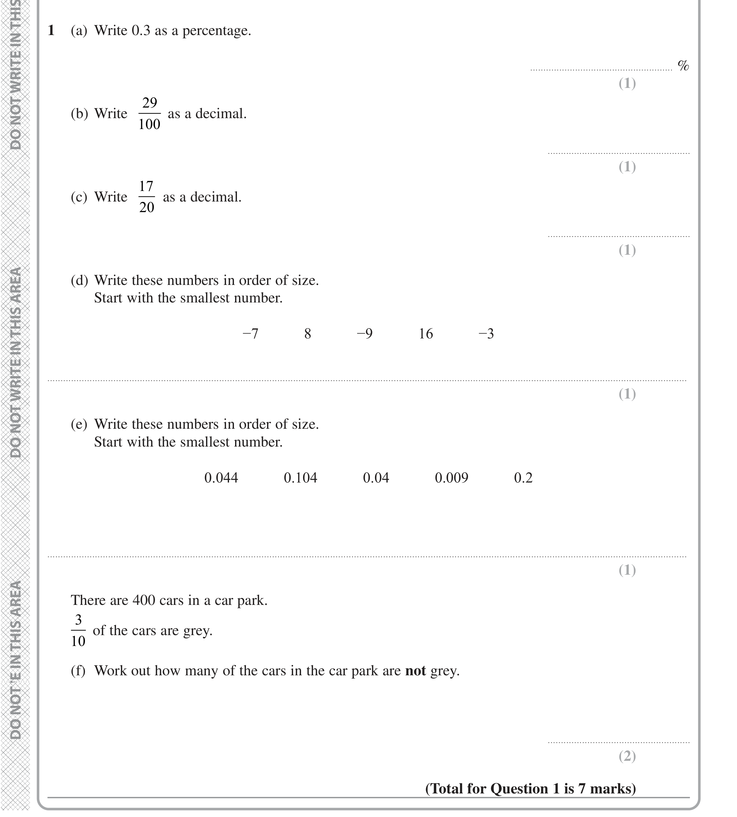 Question 1 — Decimals, Percentages, Fractions, Numbers — Edexcel iGCSE June 2022