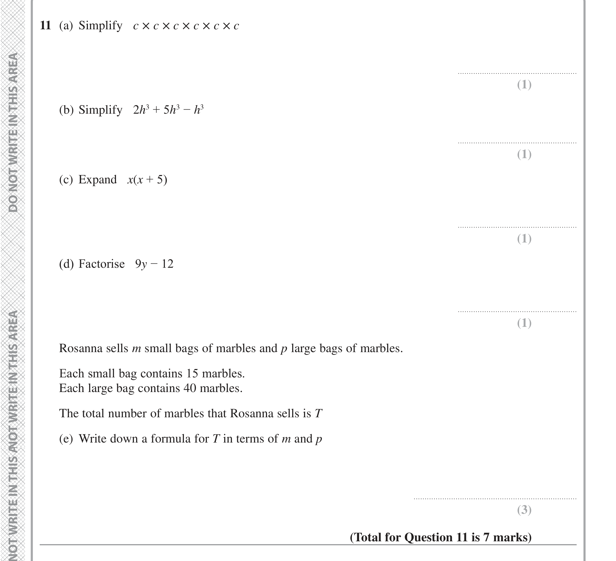 Question 11 — Powers, Factorise/Expand/Simplify, Formulae — Edexcel iGCSE June 2022