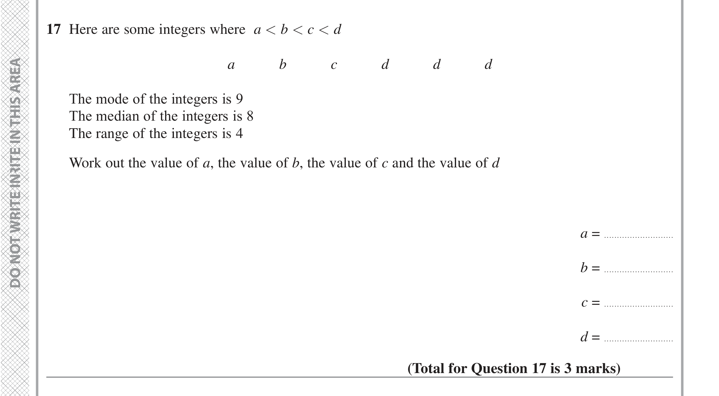 Question 17 — Mean/Median/Mode/Range — Edexcel iGCSE June 2022