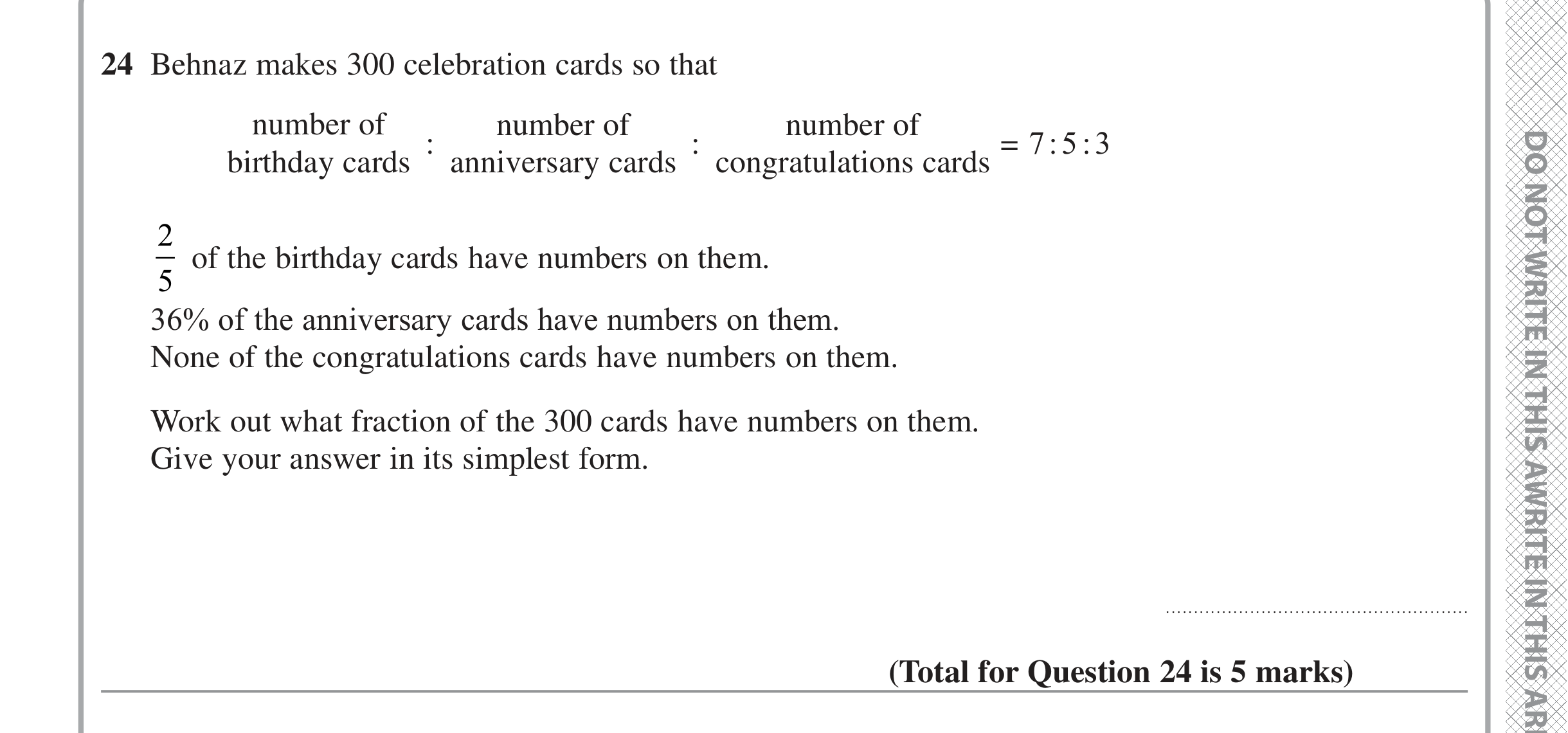 Question 24 — Ratios, Fractions, Percentages — Edexcel iGCSE June 2022