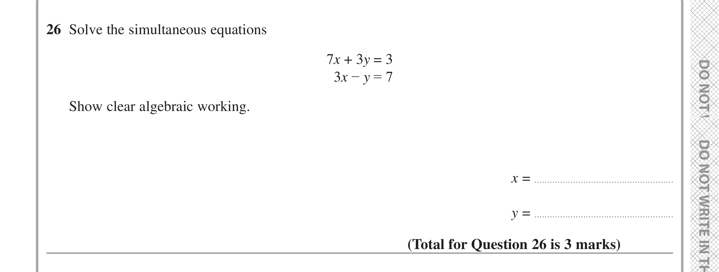 Question 26 — Simultaneous Equations — Edexcel iGCSE June 2022
