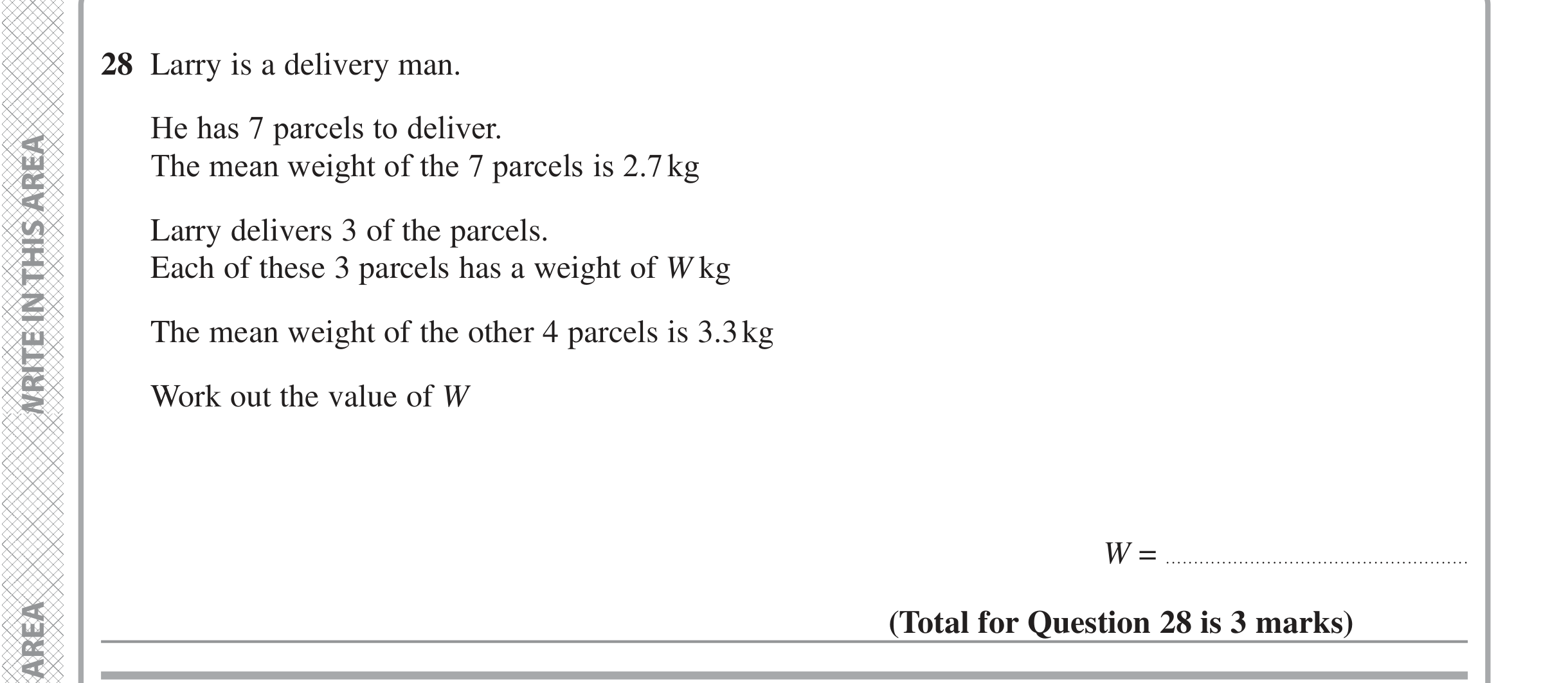 Question 28 — Mean/Median/Mode/Range — Edexcel iGCSE June 2022