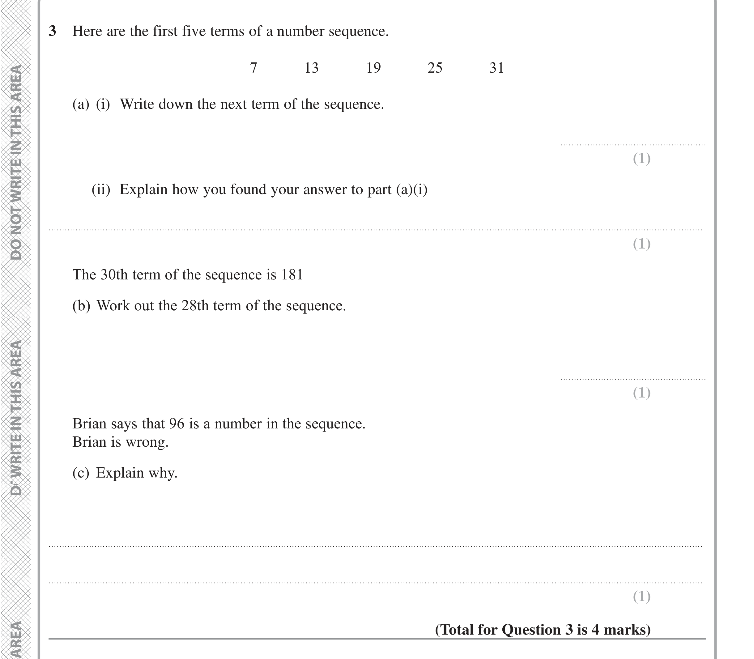 Question 3 — Sequences — Edexcel iGCSE June 2022
