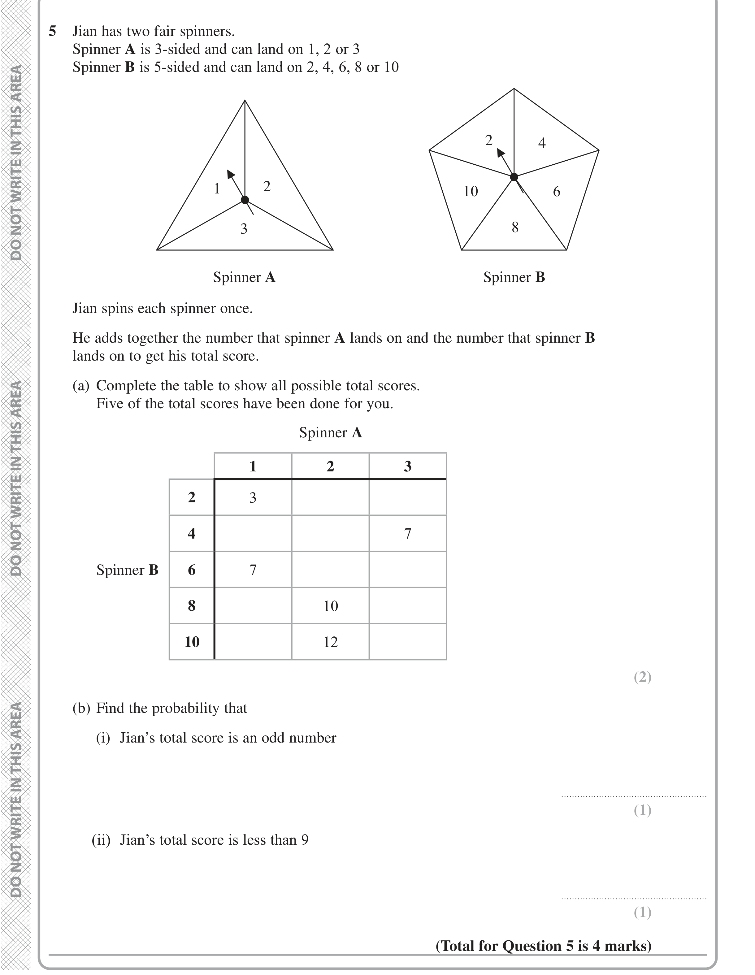 Question 5 — Probability — Edexcel iGCSE June 2022