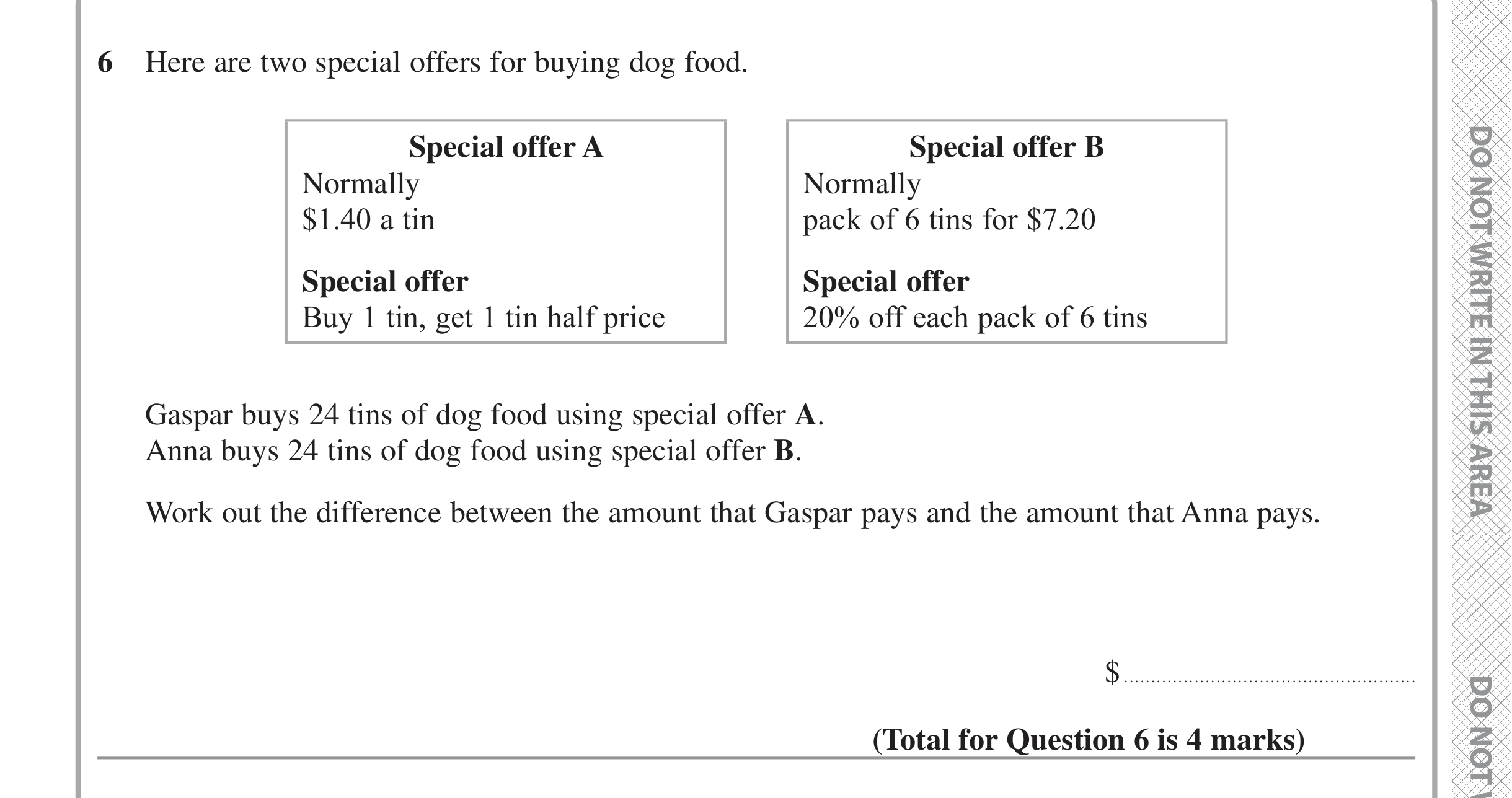 Question 6 — Money Problems, Percentages — Edexcel iGCSE June 2022