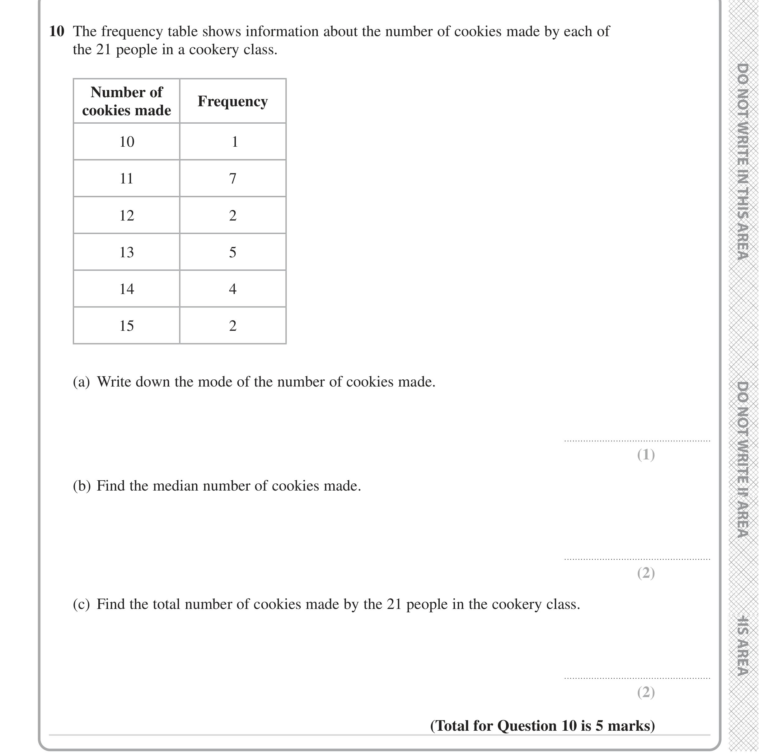 Question 10 — Frequency Tables — Edexcel iGCSE Jan 2023