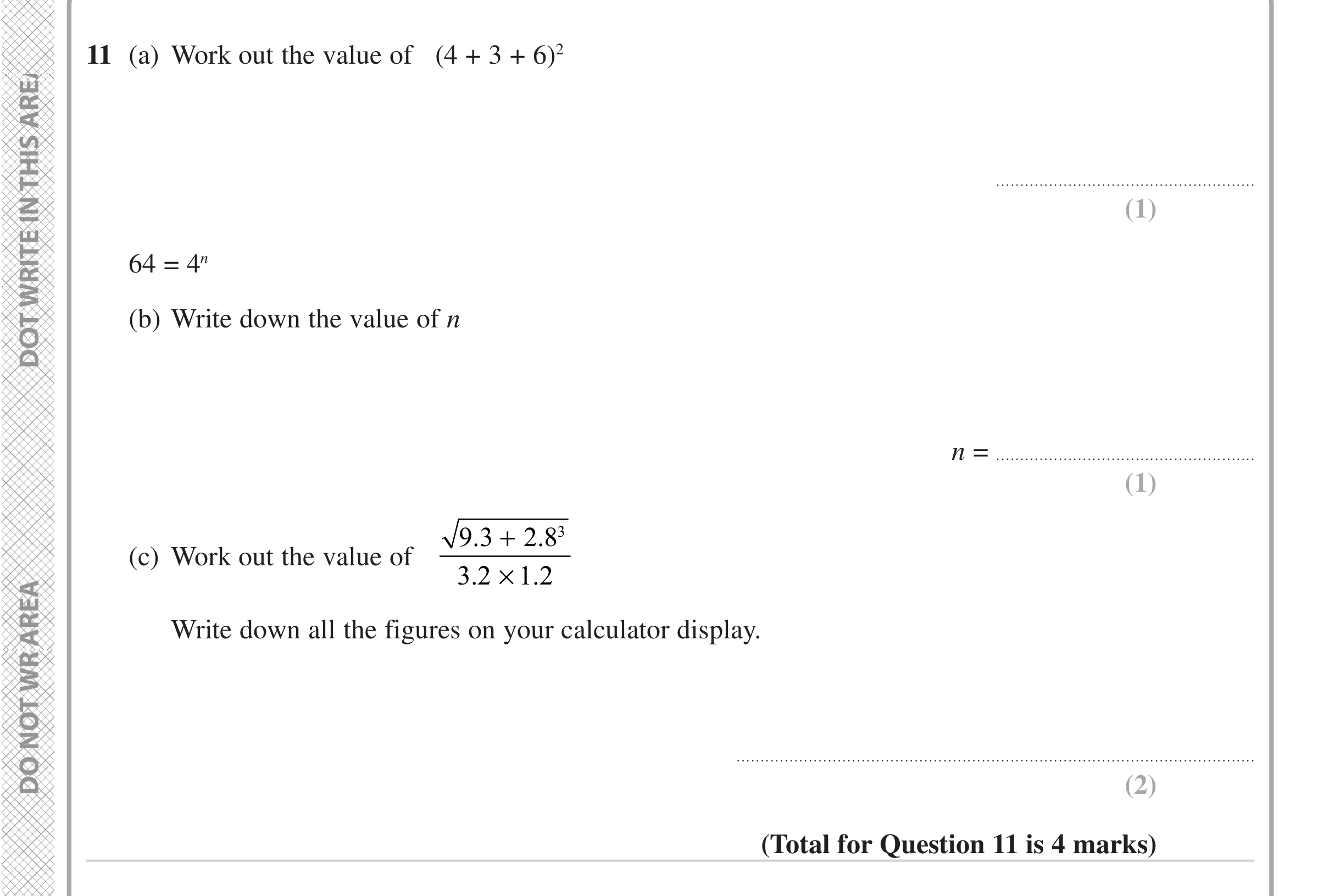 Question 11 — Calculator Questions, Powers — Edexcel iGCSE Jan 2023