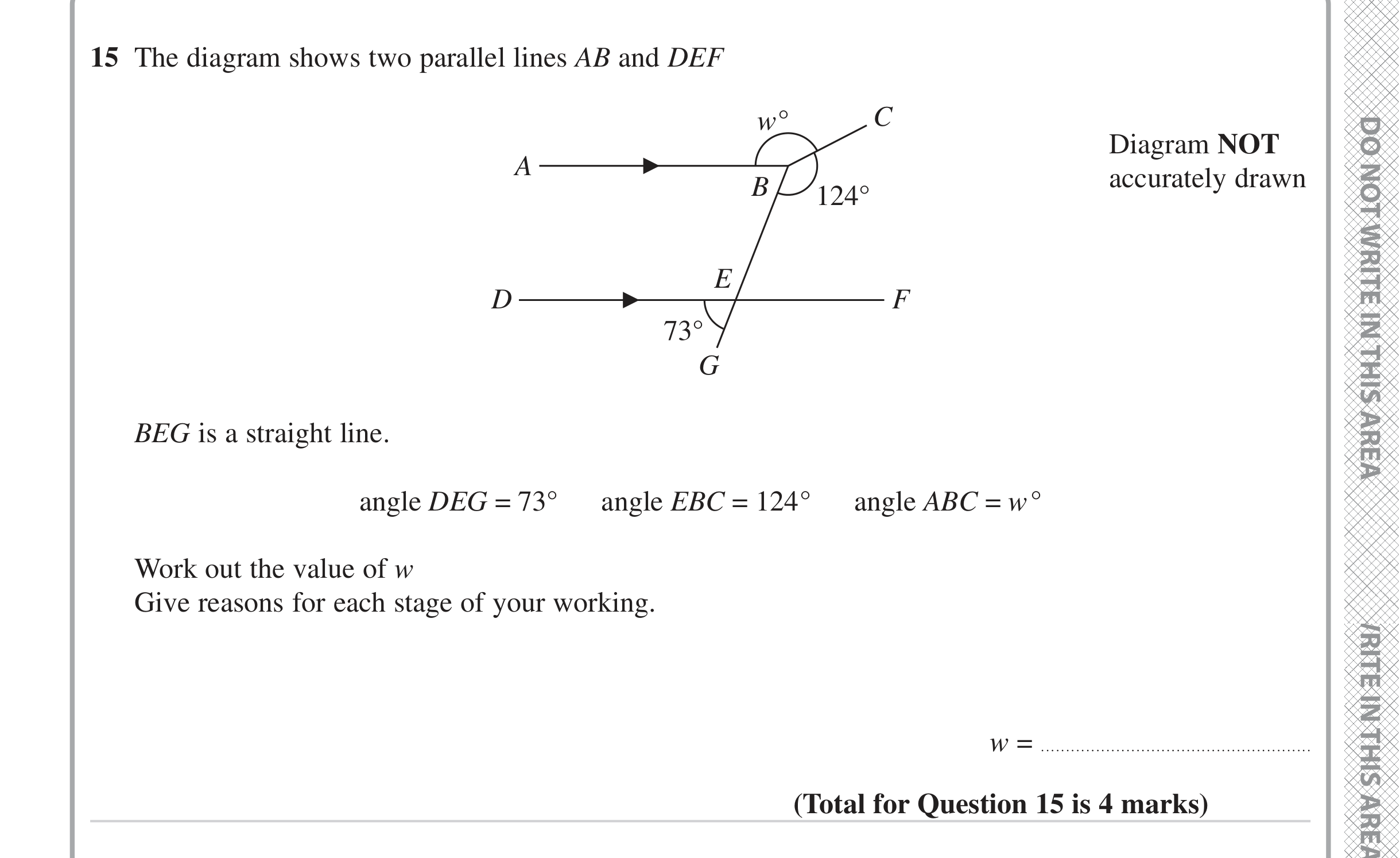 Question 15 — Angles, Angles in Parallel Lines — Edexcel iGCSE Jan 2023