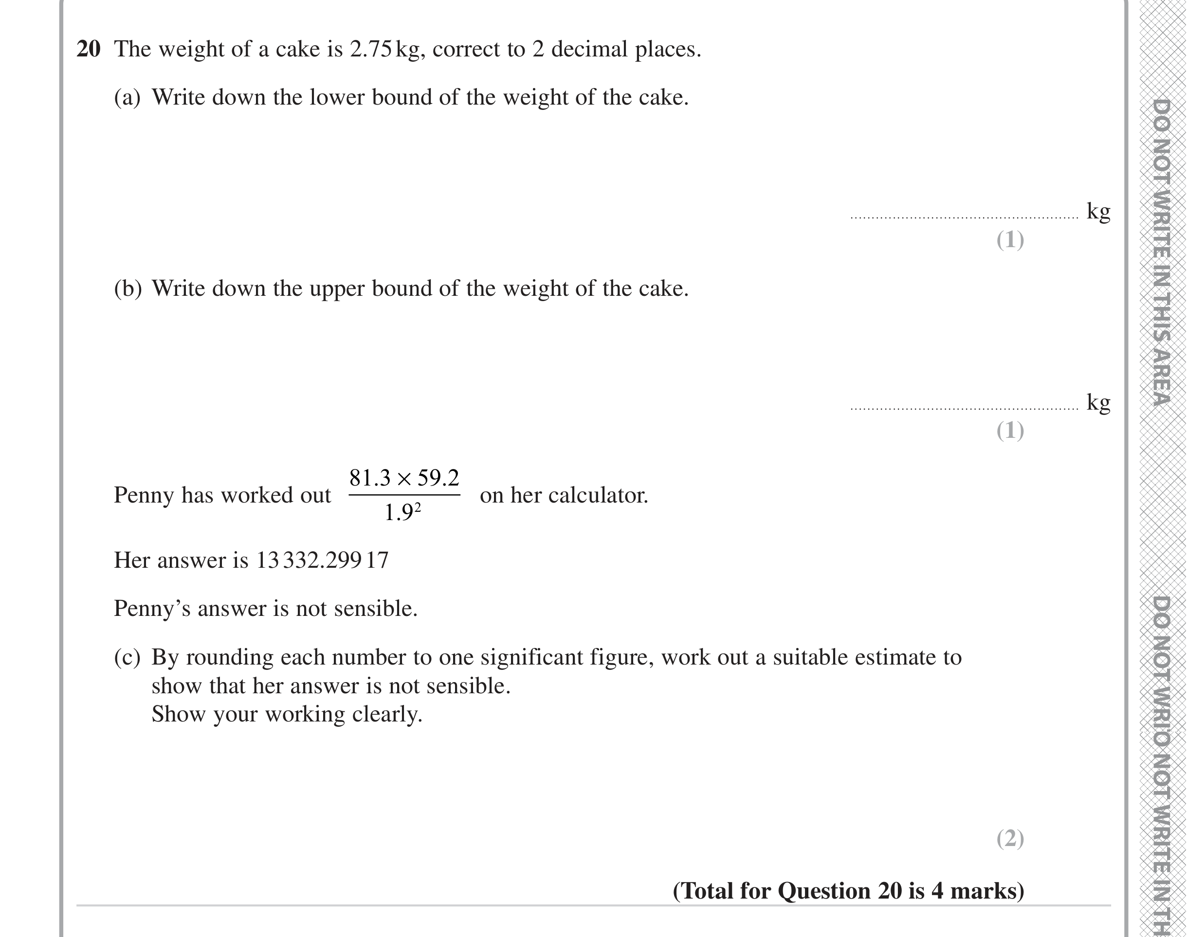 Question 20 — Upper/Lower Bounds, Rounding — Edexcel iGCSE Jan 2023
