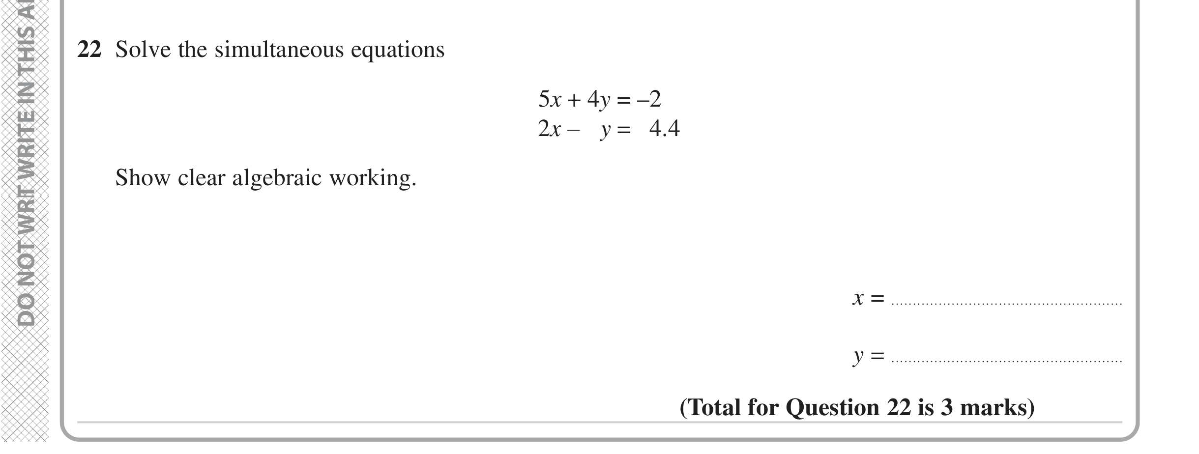 Question 22 — Simultaneous Equations — Edexcel iGCSE Jan 2023