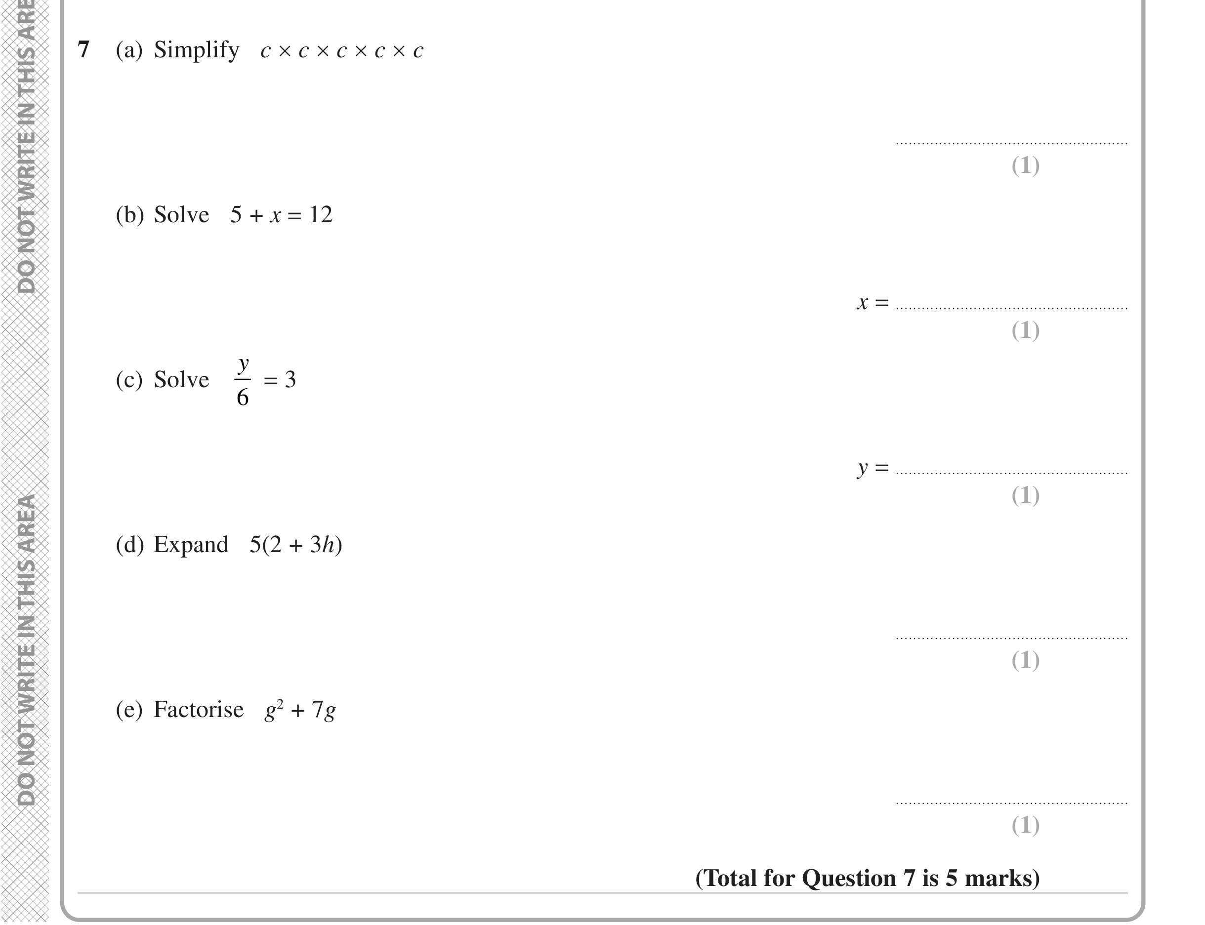 Question 7 — Powers, Factorise/Expand/Simplify, Linear Equations — Edexcel iGCSE Jan 2023