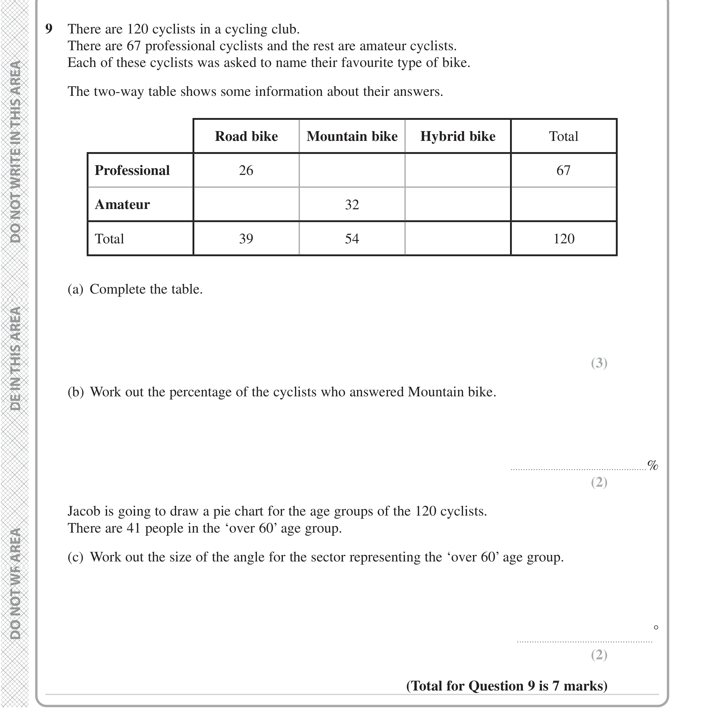Question 9 — Two Way Table — Edexcel iGCSE Jan 2023