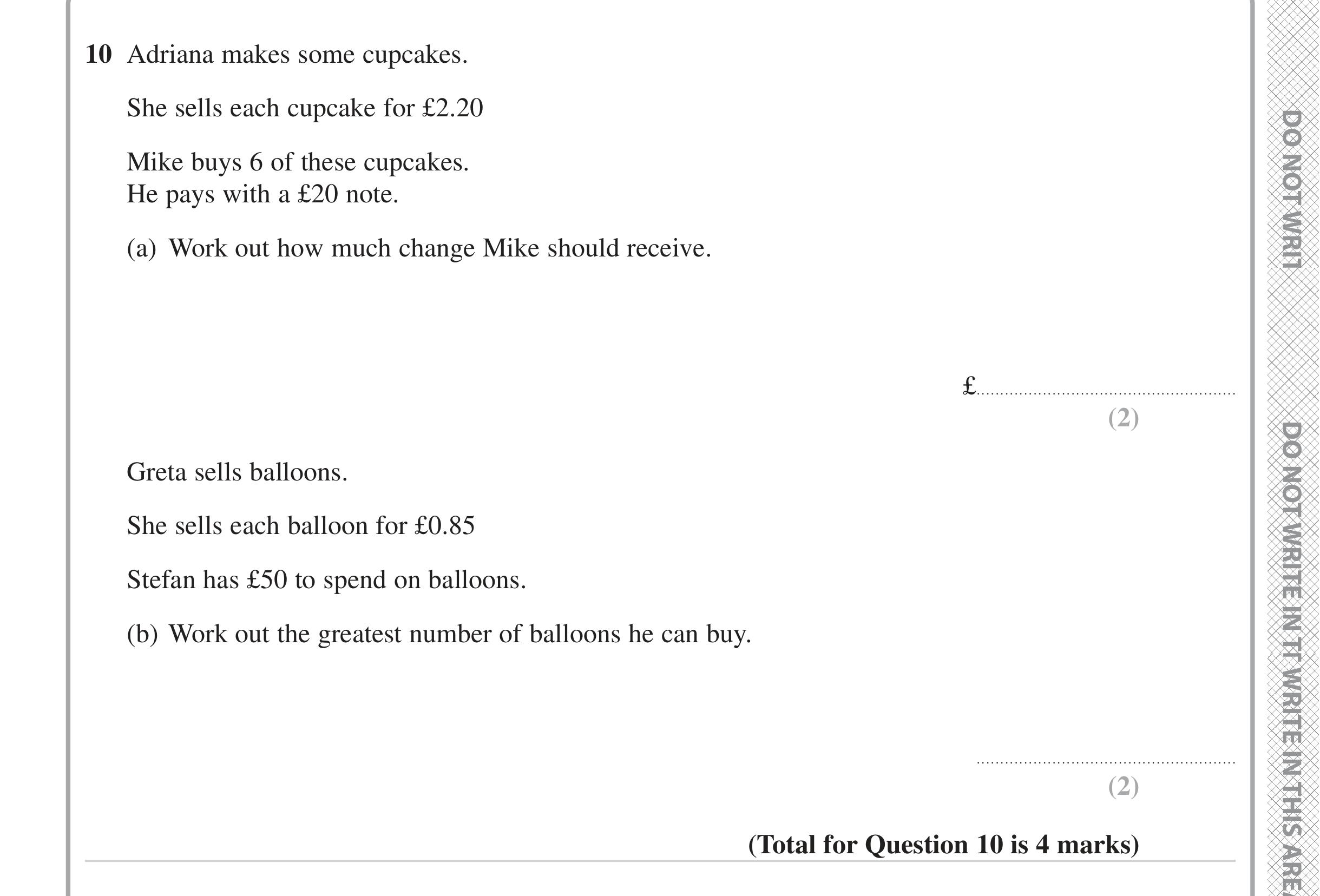 Question 10 — Money Problems — Edexcel iGCSE June 2023