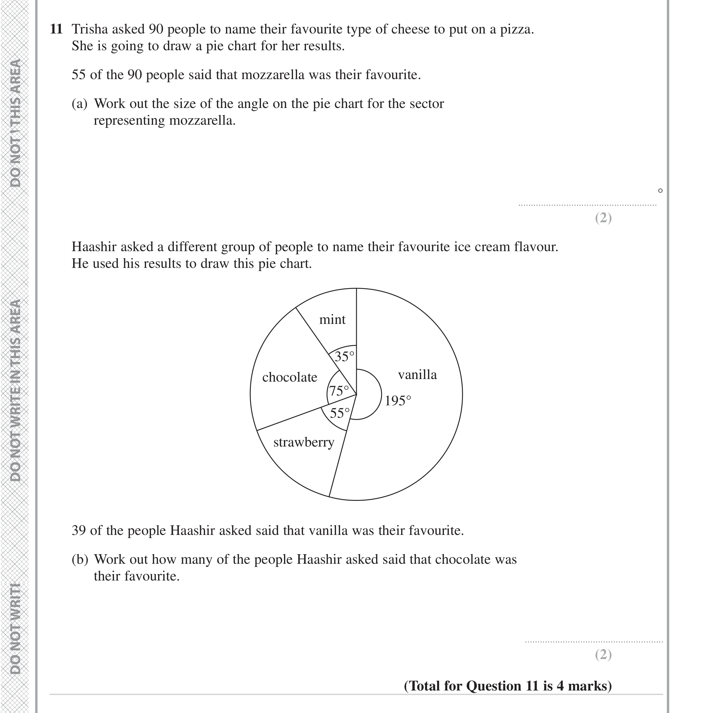 Question 11 — Pie Chart — Edexcel iGCSE June 2023