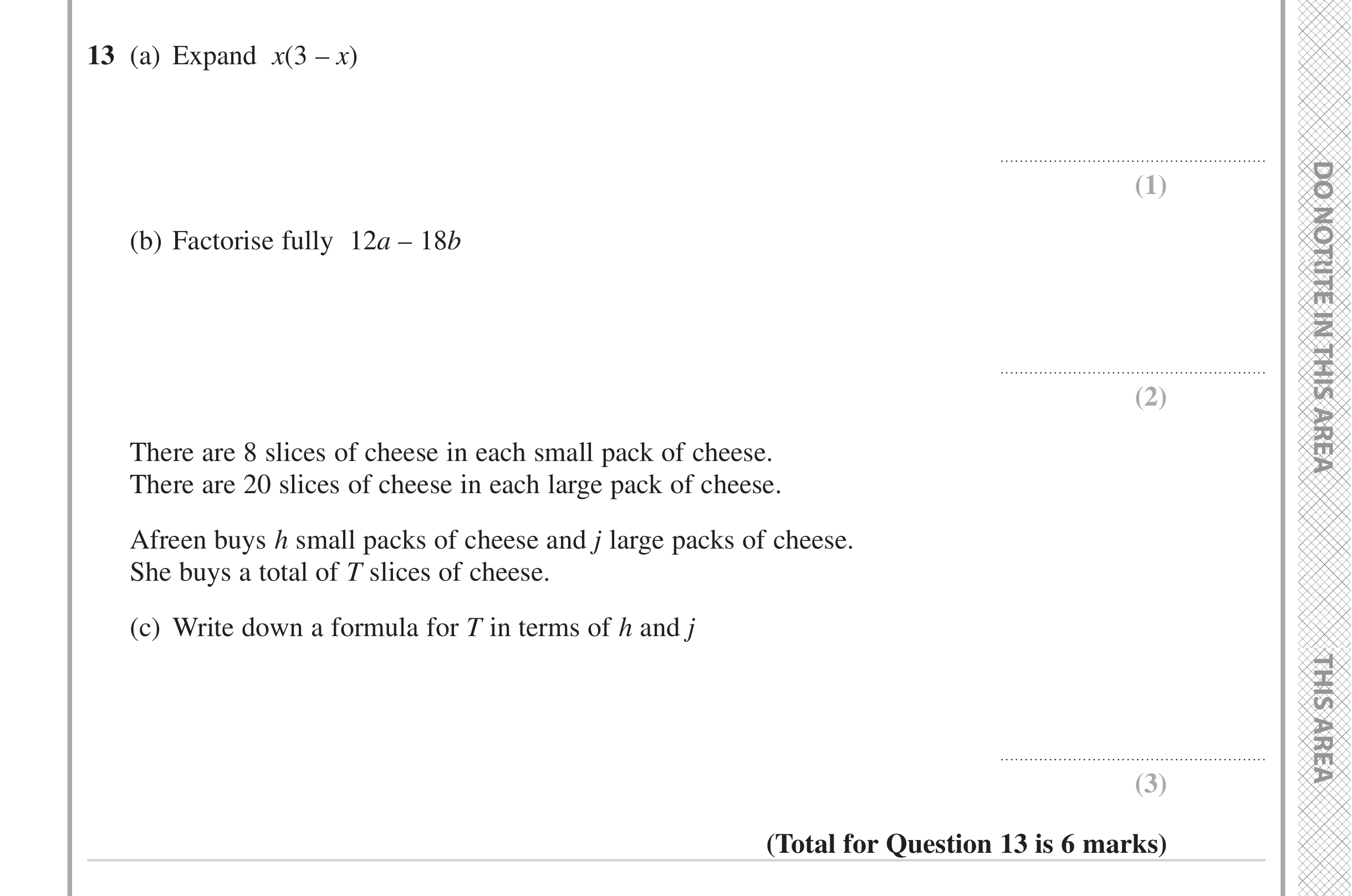 Question 13 — Factorise/Expand/Simplify, Formulae — Edexcel iGCSE June 2023