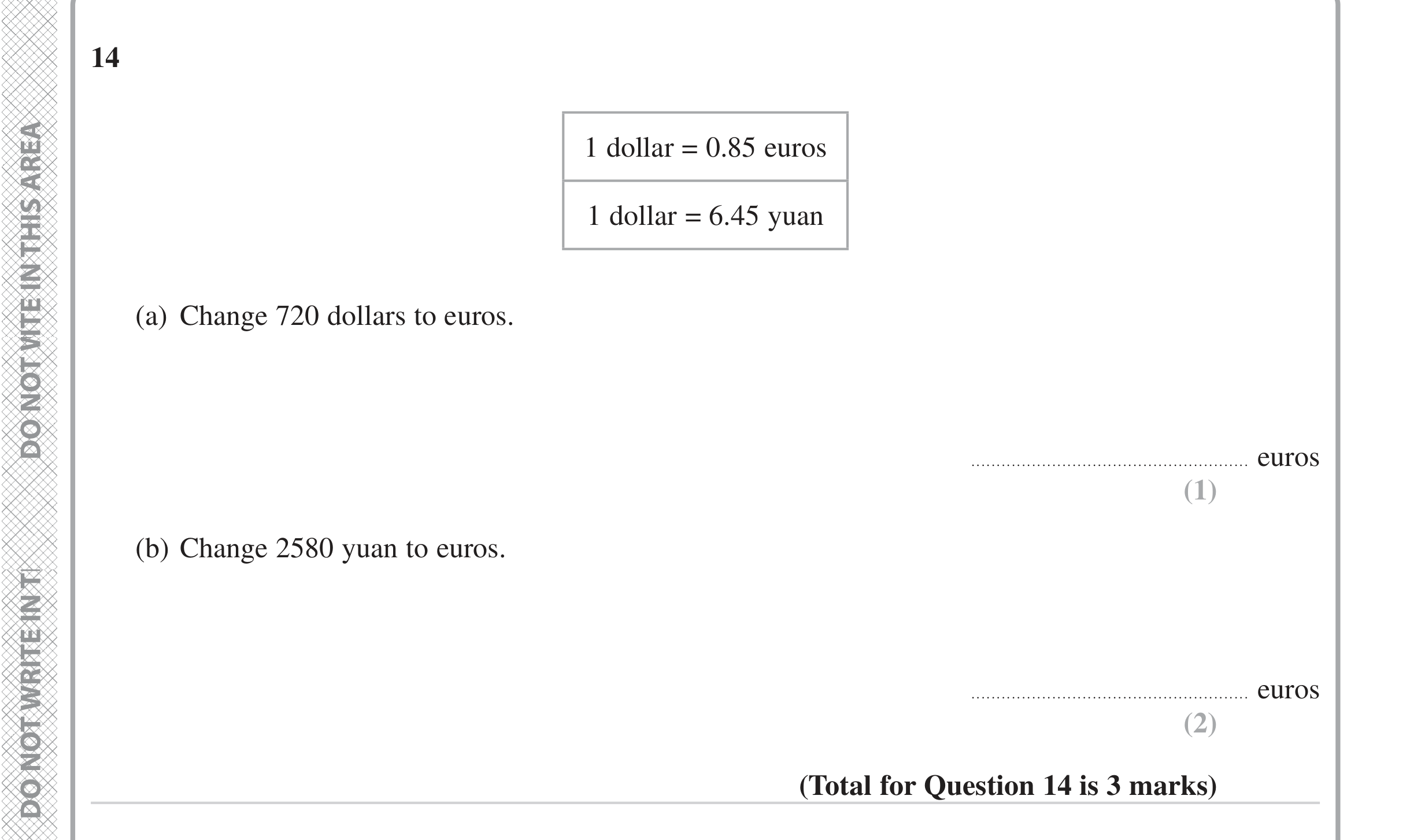 Question 14 — Exchange Rate — Edexcel iGCSE June 2023