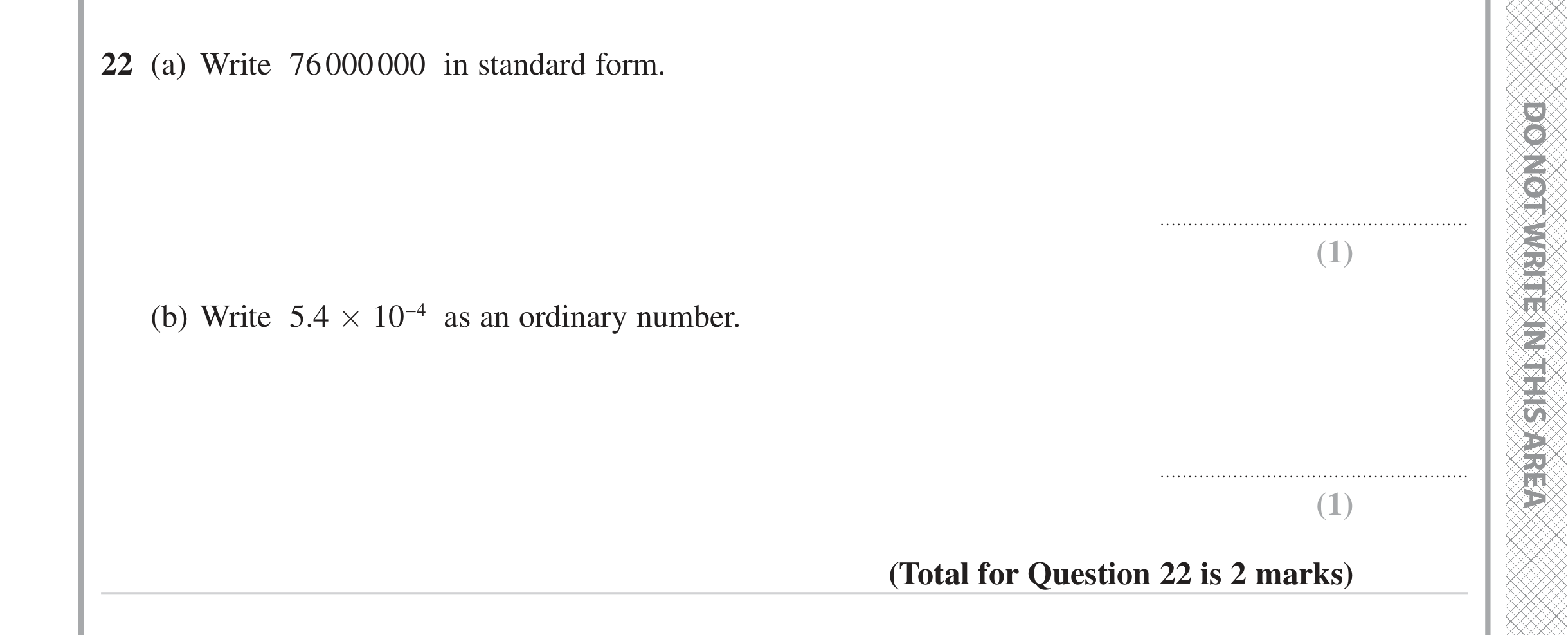 Question 22 — Standard Form — Edexcel iGCSE June 2023