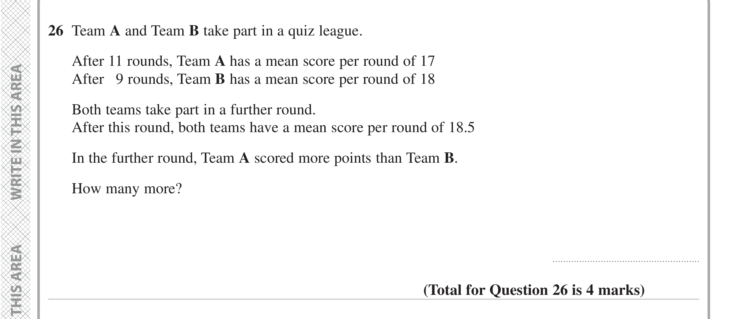 Question 26 — Mean/Median/Mode/Range — Edexcel iGCSE June 2023