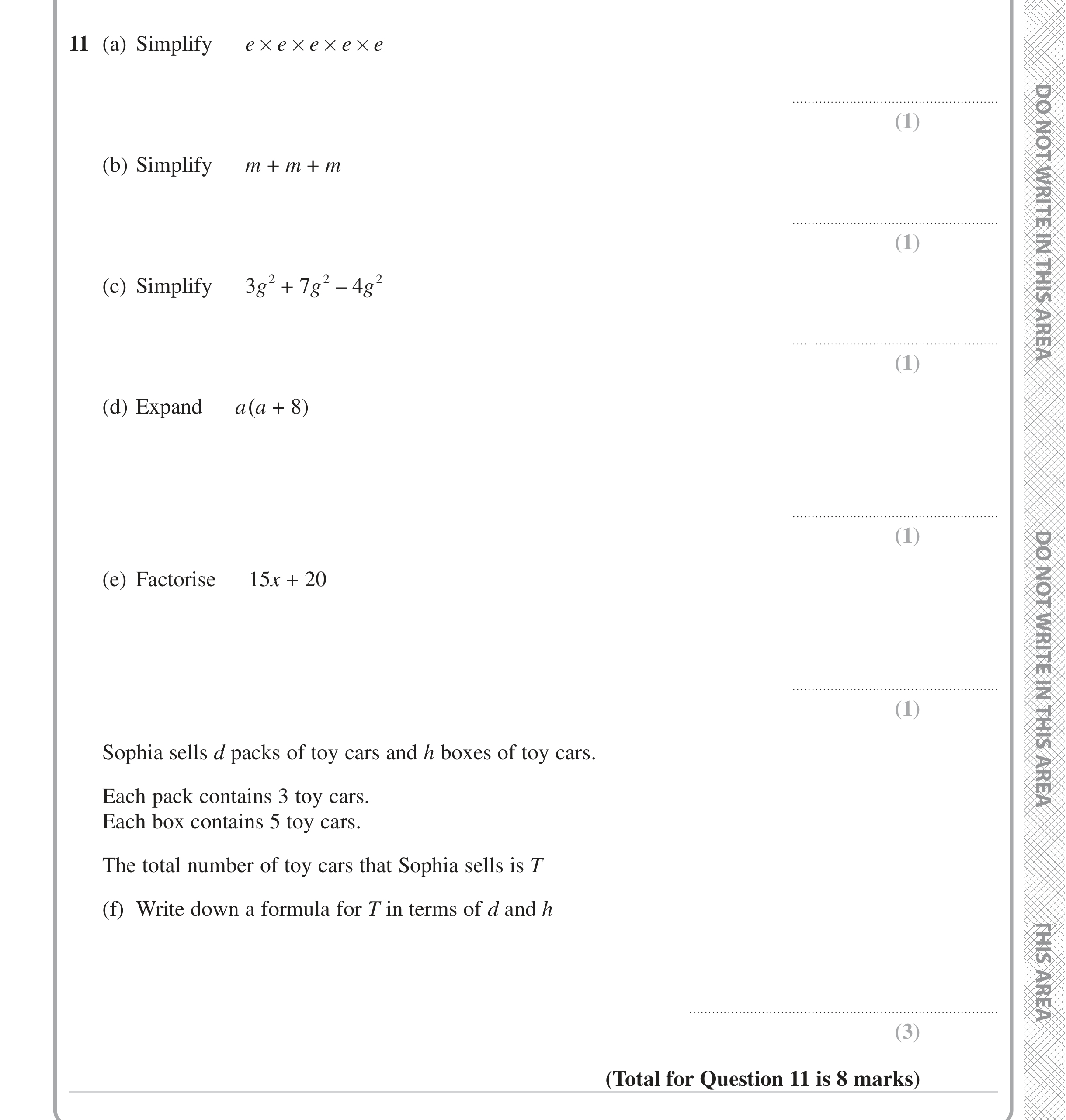 Question 11 — Powers, Factorise/Expand/Simplify, Formulae — Edexcel iGCSE June 2024