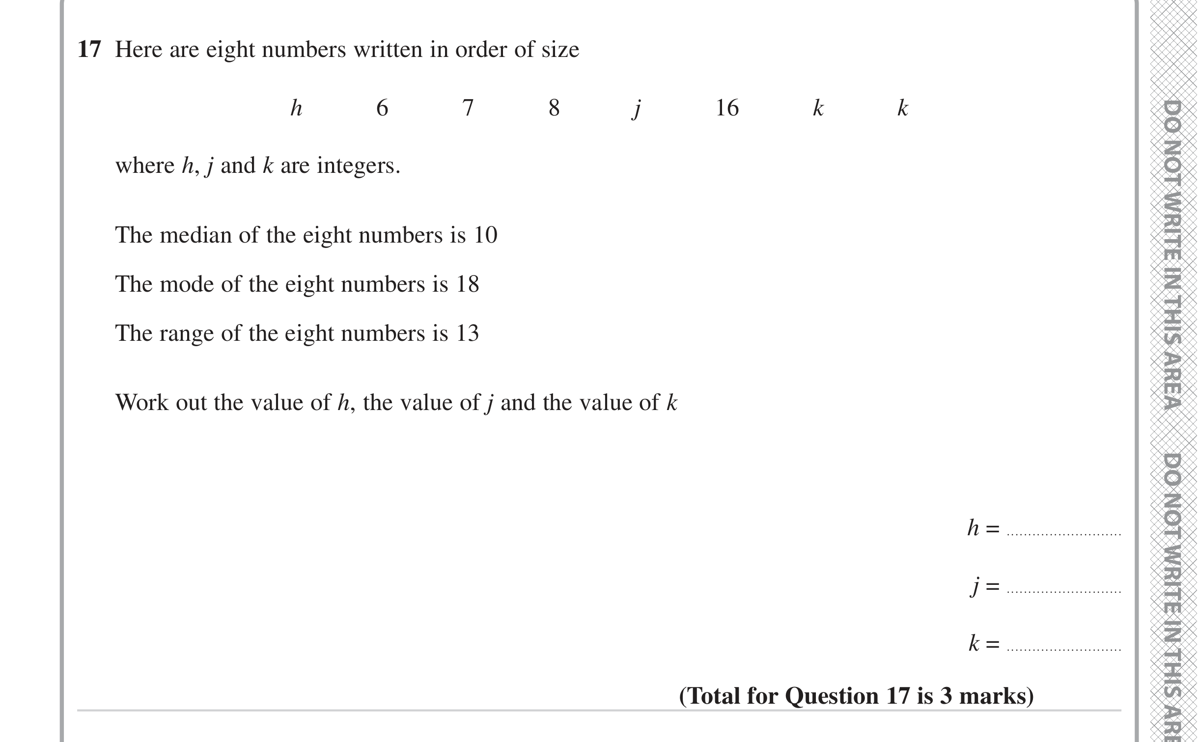Question 17 — Mean/Median/Mode/Range — Edexcel iGCSE June 2024