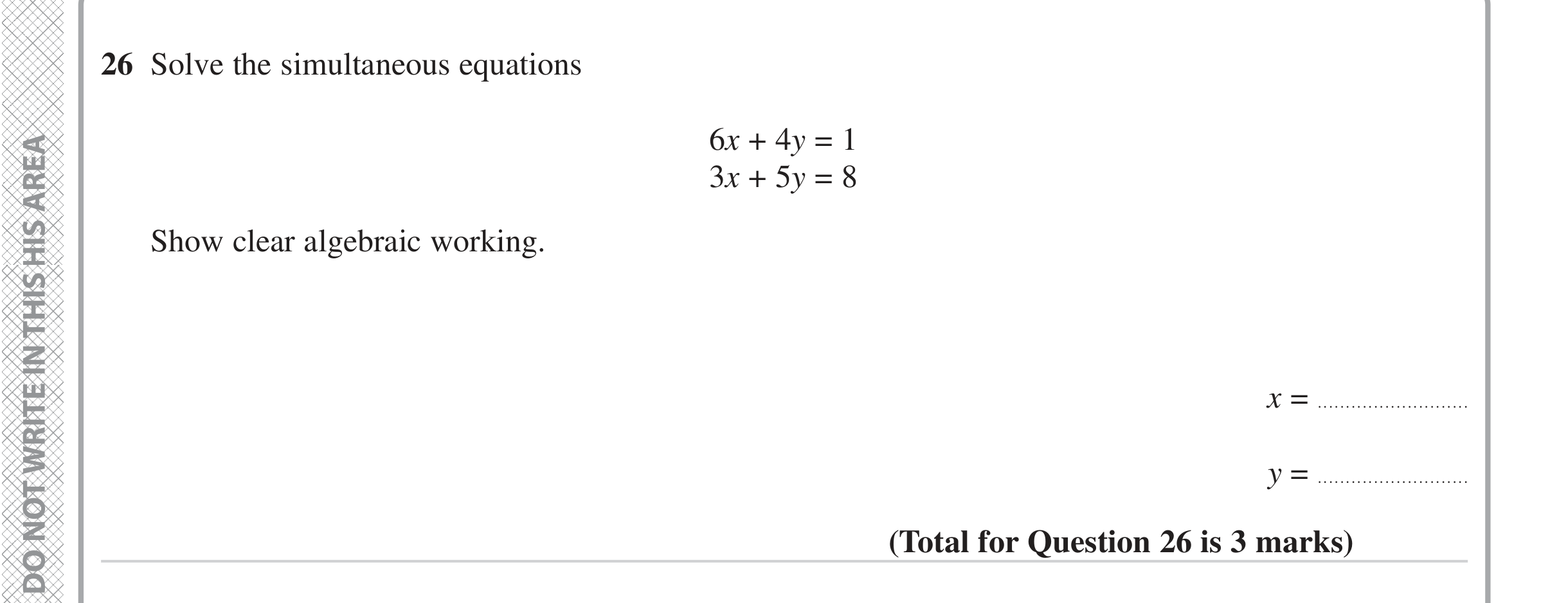 Question 26 — Simultaneous Equations — Edexcel iGCSE June 2024