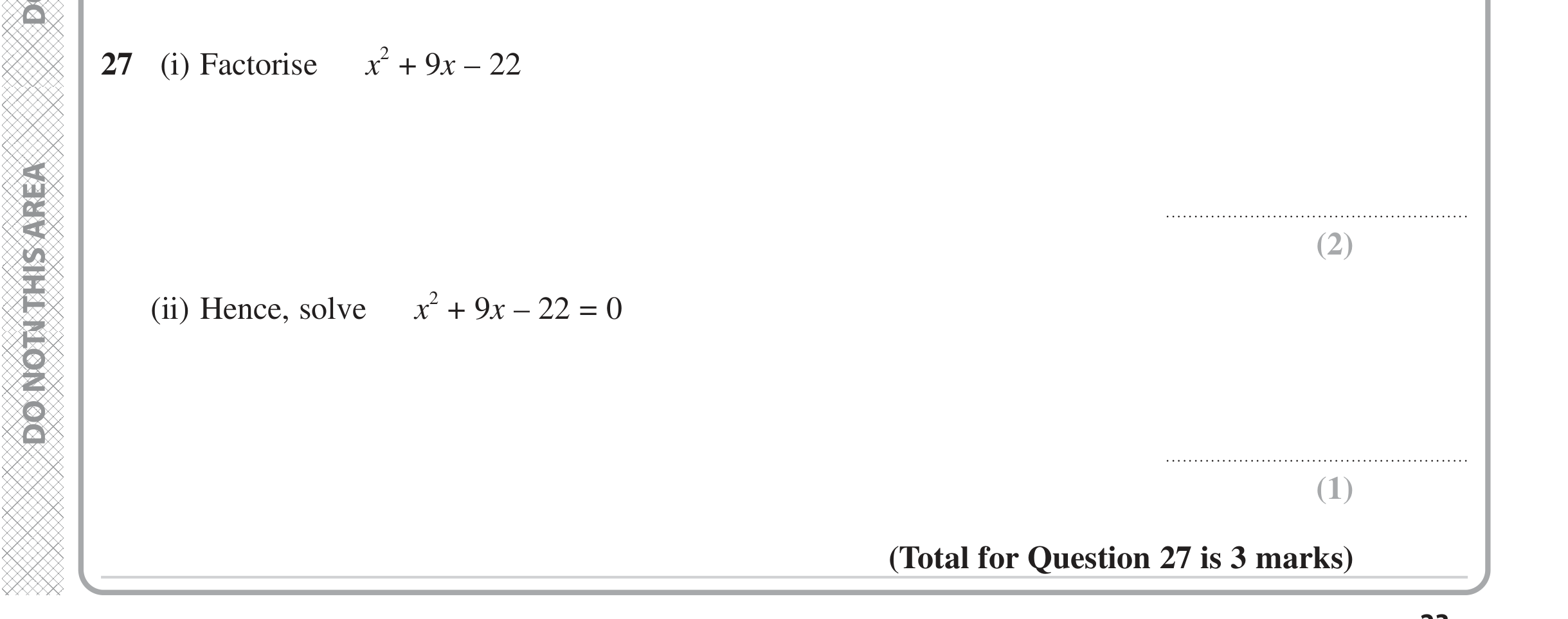 Question 27 — Quadratic Equations — Edexcel iGCSE June 2024