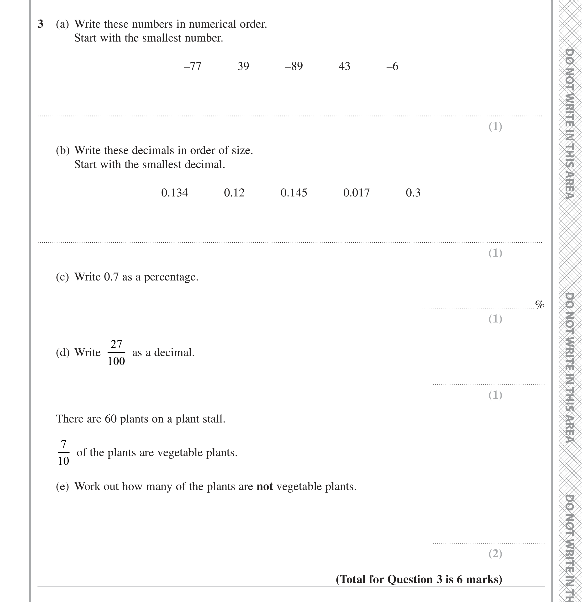 Question 3 — Numbers, Decimals, Percentages, Fractions — Edexcel iGCSE June 2024