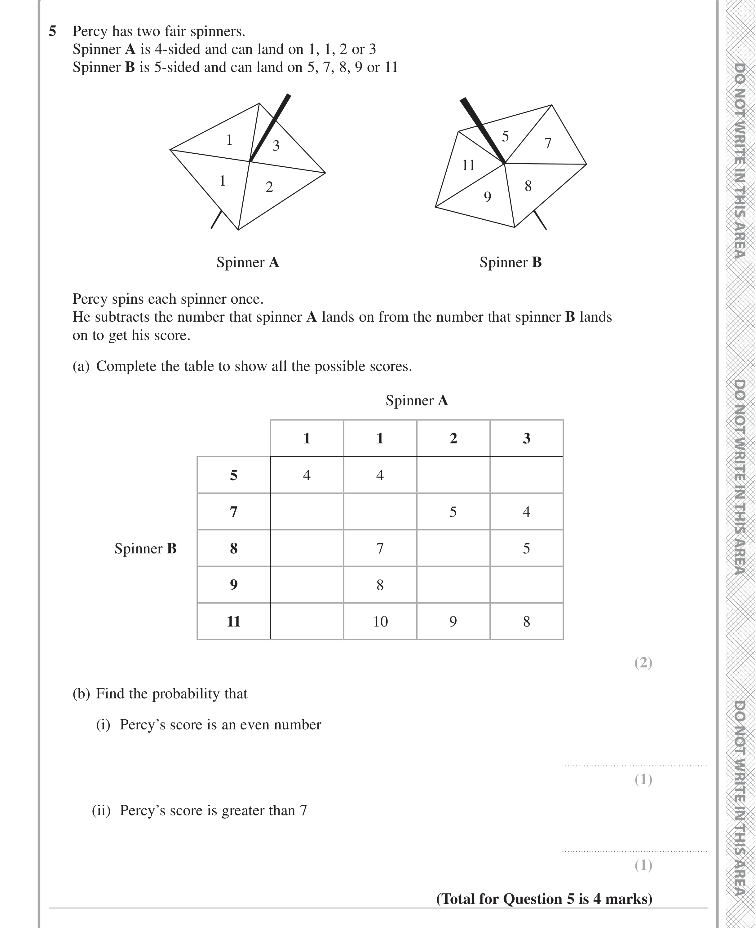 Question 5 — Probability — Edexcel iGCSE June 2024