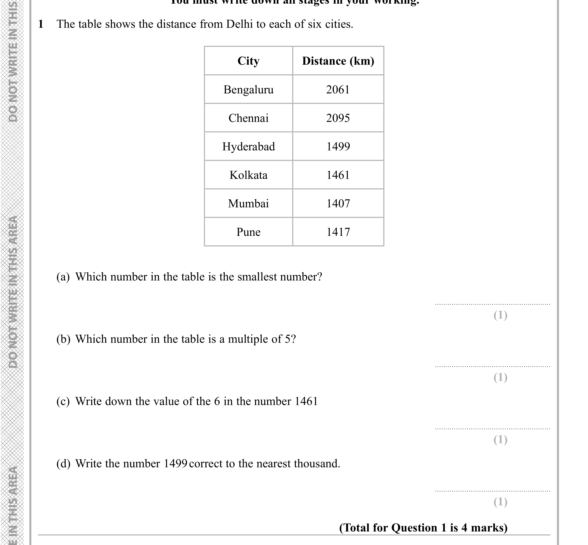 Question 1 — Interpret Statistical Diagrams, Numbers, Place Value, Rounding — Edexcel iGCSE Sample Paper
