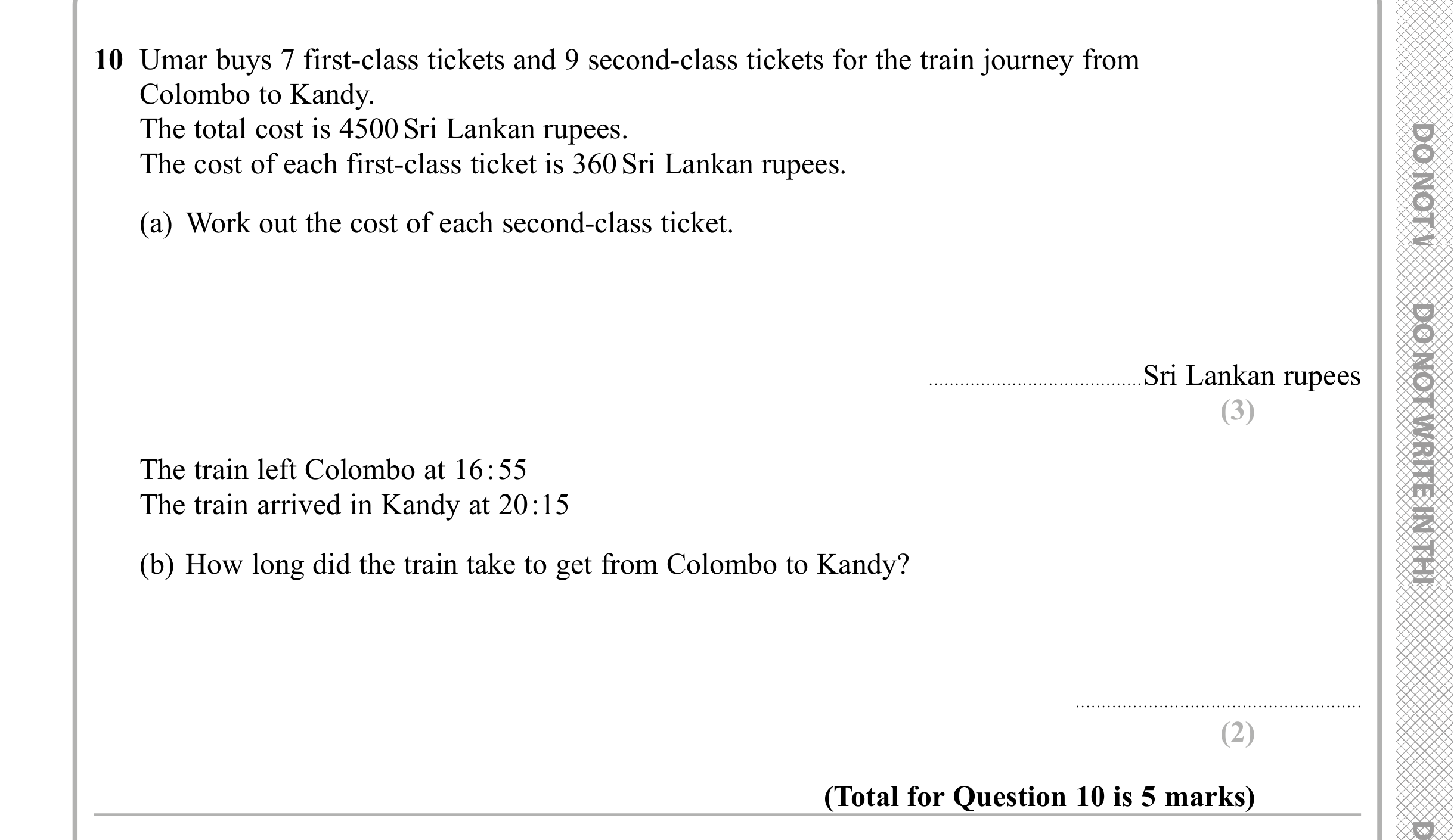 Question 10 — Money Problems, Time Questions — Edexcel iGCSE Sample Paper