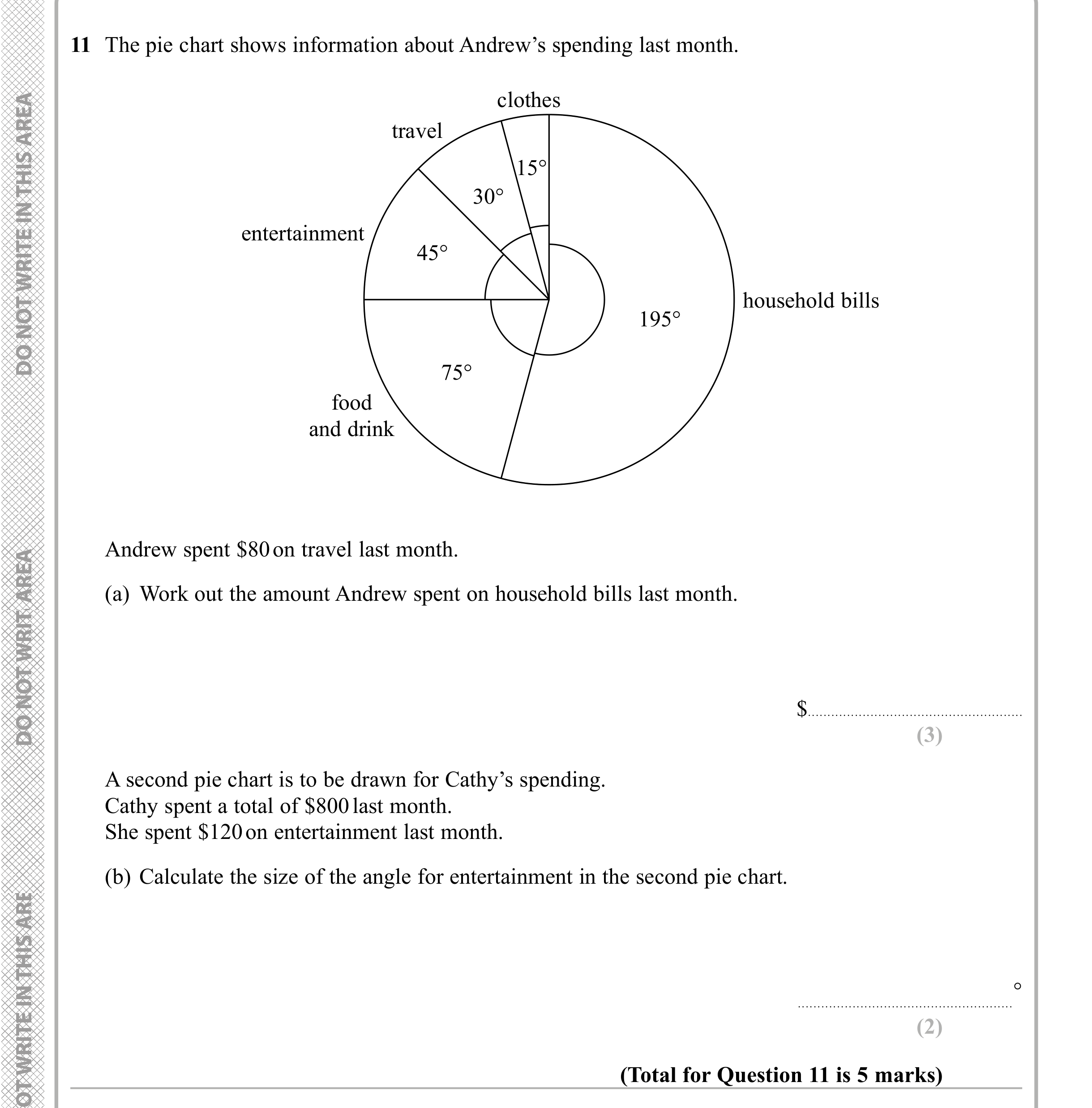 Question 11 — Pie Chart, Interpret Statistical Diagrams — Edexcel iGCSE Sample Paper