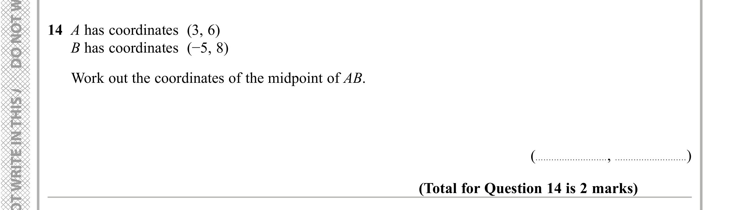 Question 14 — Coordinates — Edexcel iGCSE Sample Paper