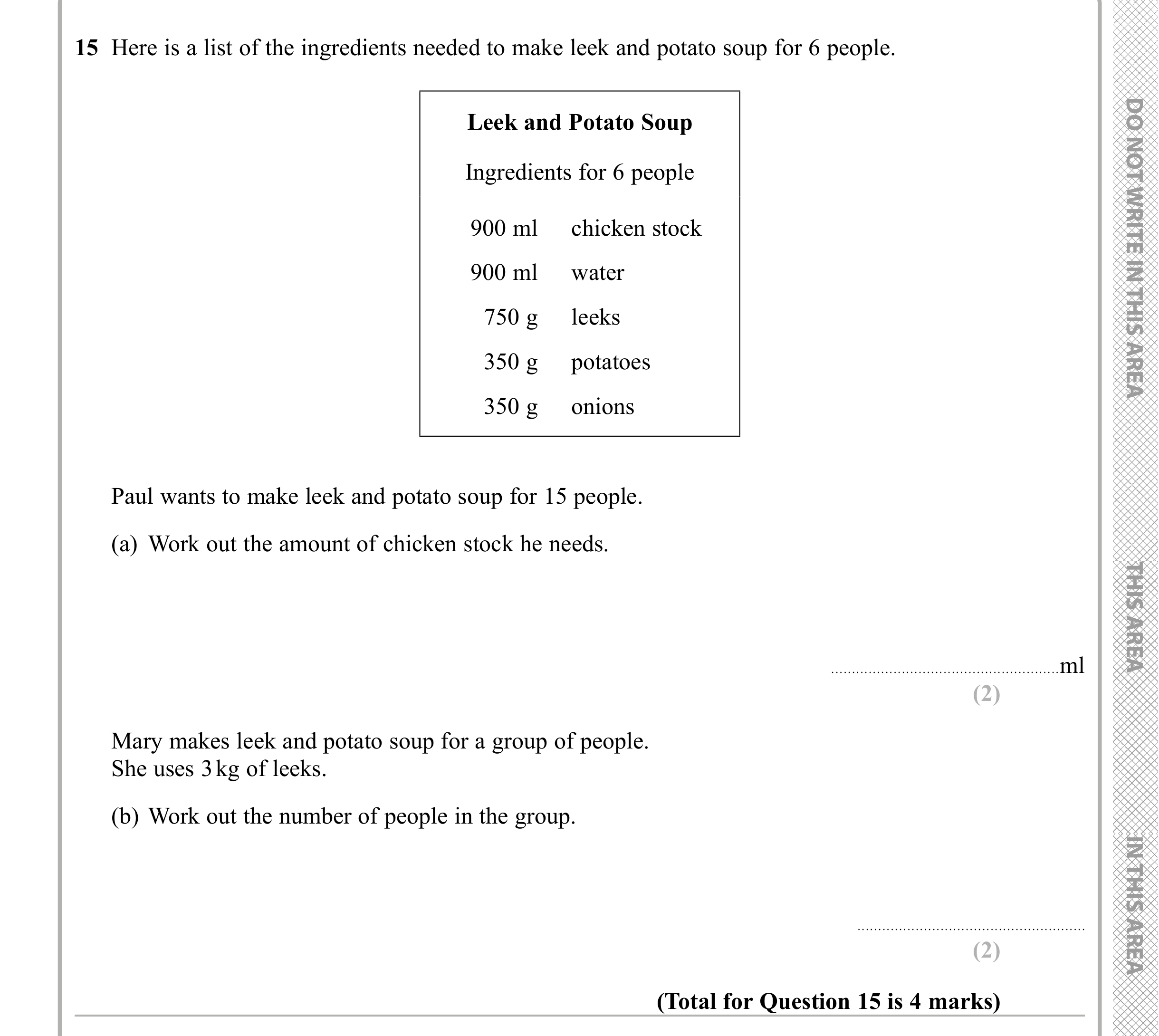 Question 15 — Recipe — Edexcel iGCSE Sample Paper