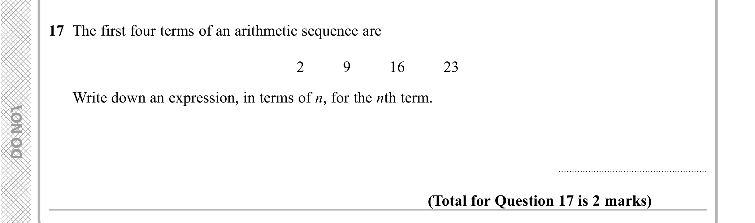 Question 17 — Sequences — Edexcel iGCSE Sample Paper