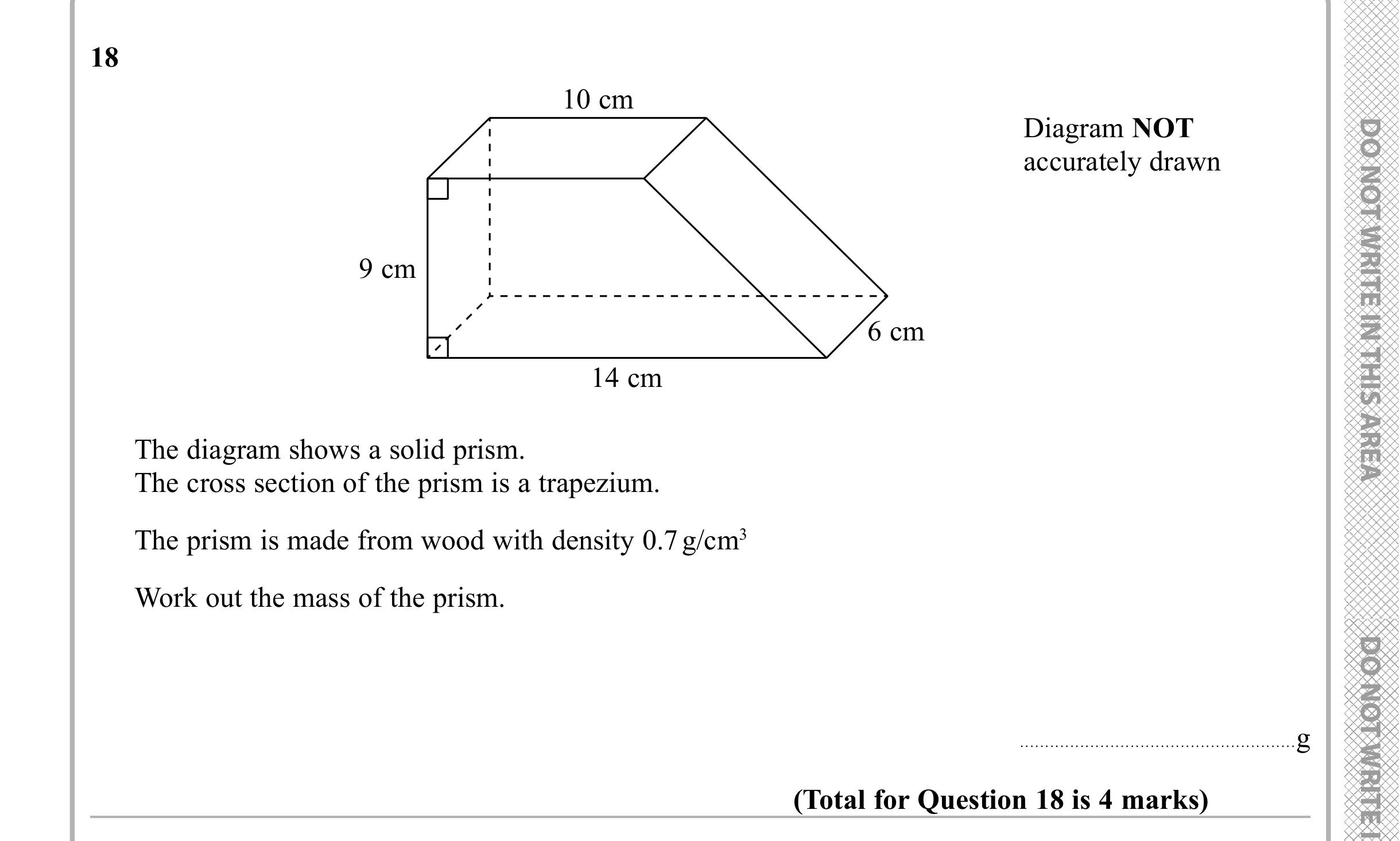 Question 18 — 3D Shapes and Volume, Speed/Distance/Time/Density/Pressure — Edexcel iGCSE Sample Paper