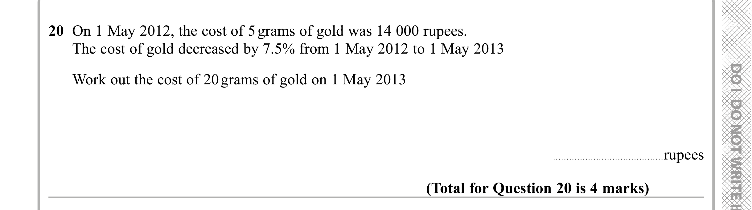 Question 20 — Percentages — Edexcel iGCSE Sample Paper