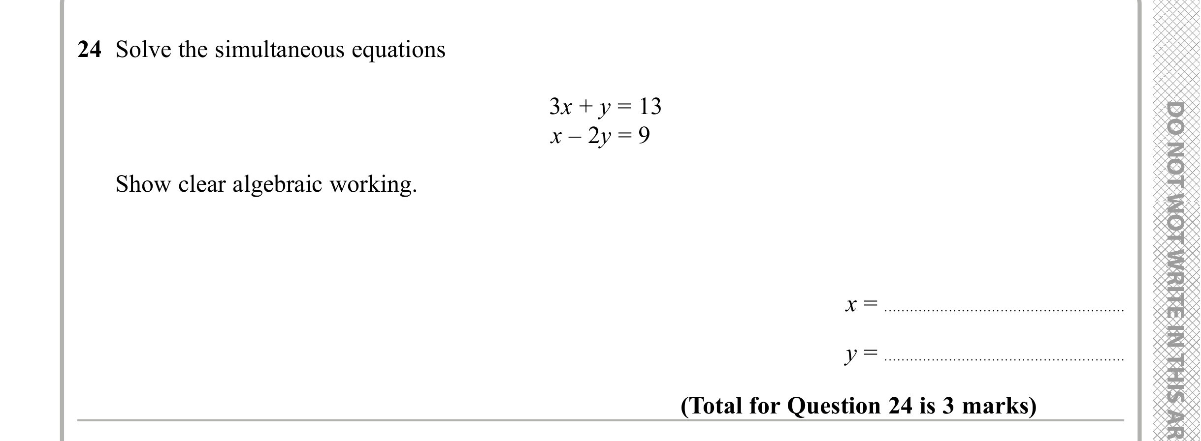 Question 24 — Simultaneous Equations — Edexcel iGCSE Sample Paper