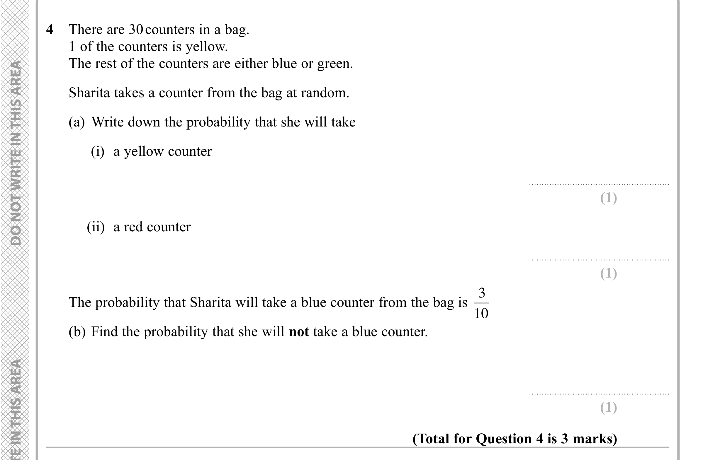 Question 4 — Probability — Edexcel iGCSE Sample Paper