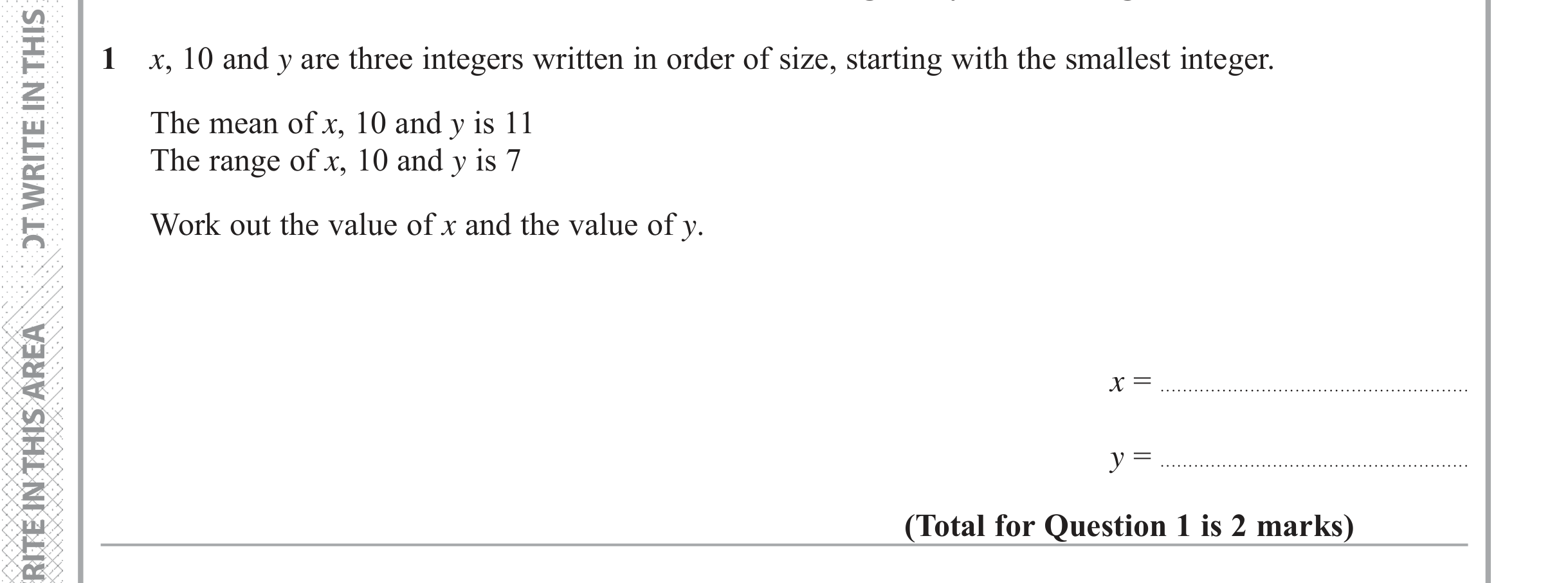 Question 1 — Mean/Median/Mode/Range — Edexcel iGCSE June 2018