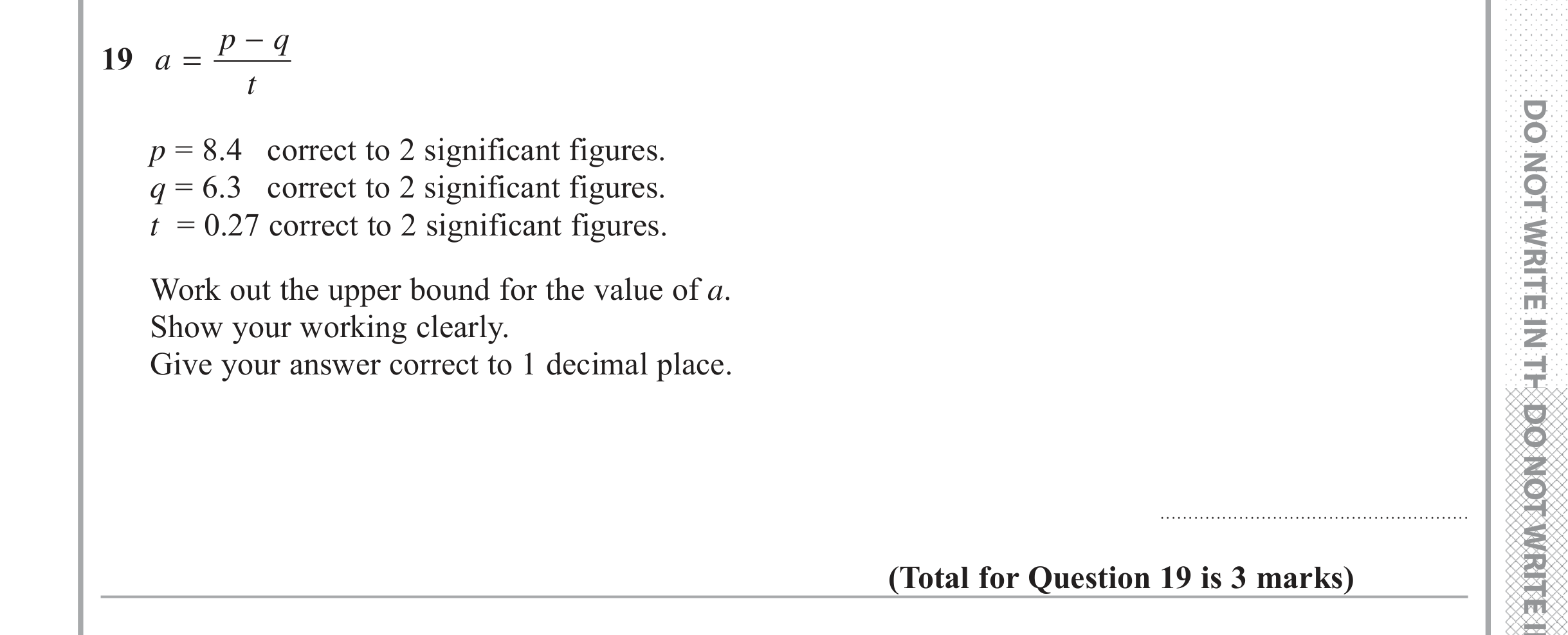 Question 19 — Upper/Lower Bounds — Edexcel iGCSE June 2018