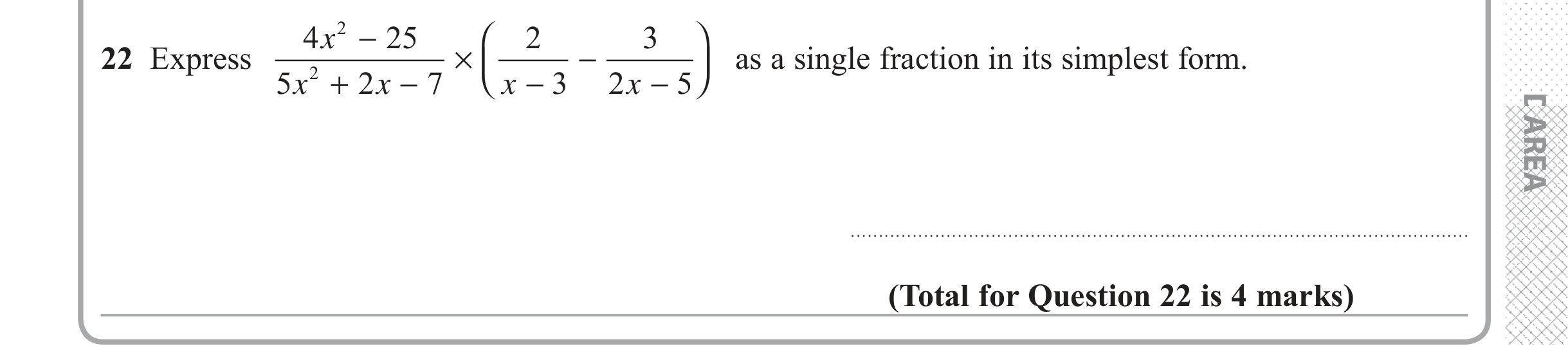 Question 22 — Algebra Fractions — Edexcel iGCSE June 2018