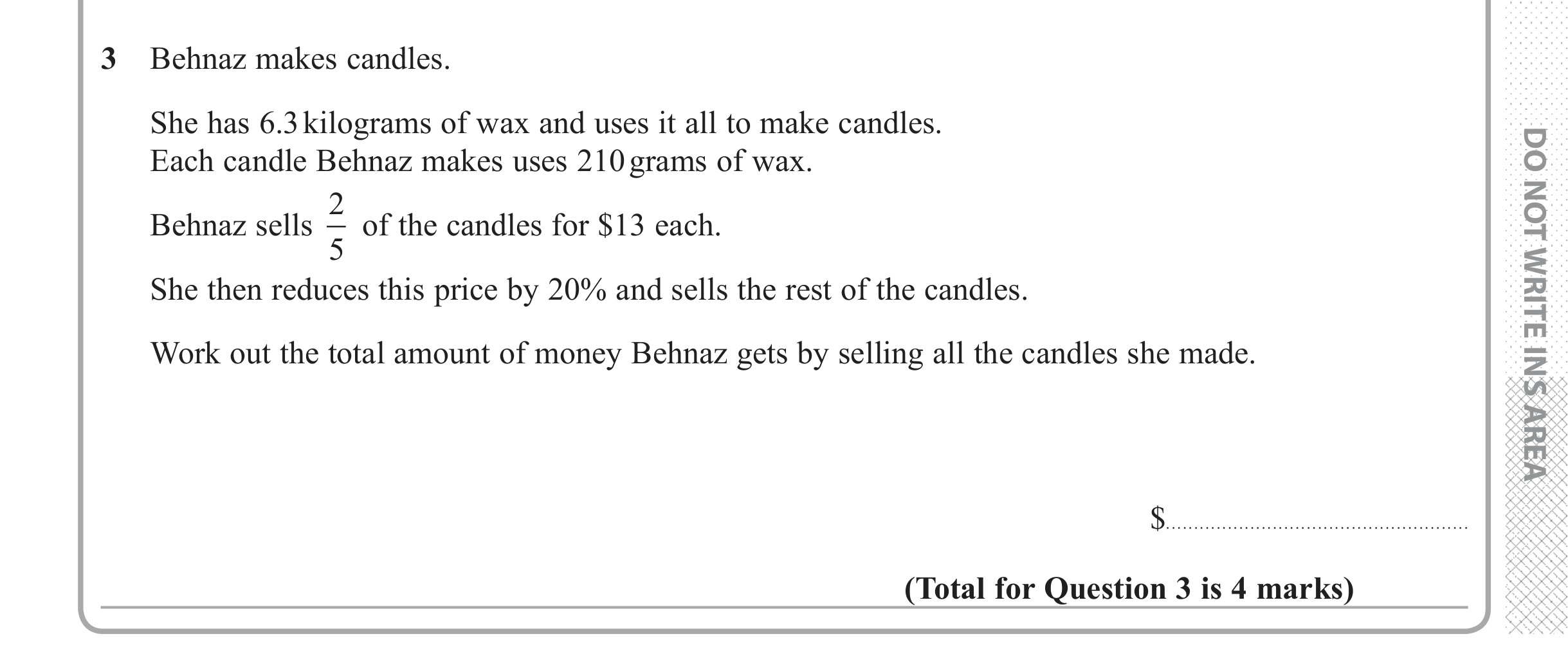 Question 3 — Fractions, Percentages — Edexcel iGCSE June 2018