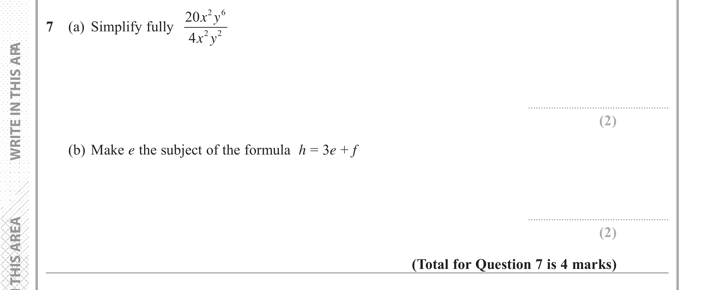 Question 7 — Powers, Formulae — Edexcel iGCSE June 2018