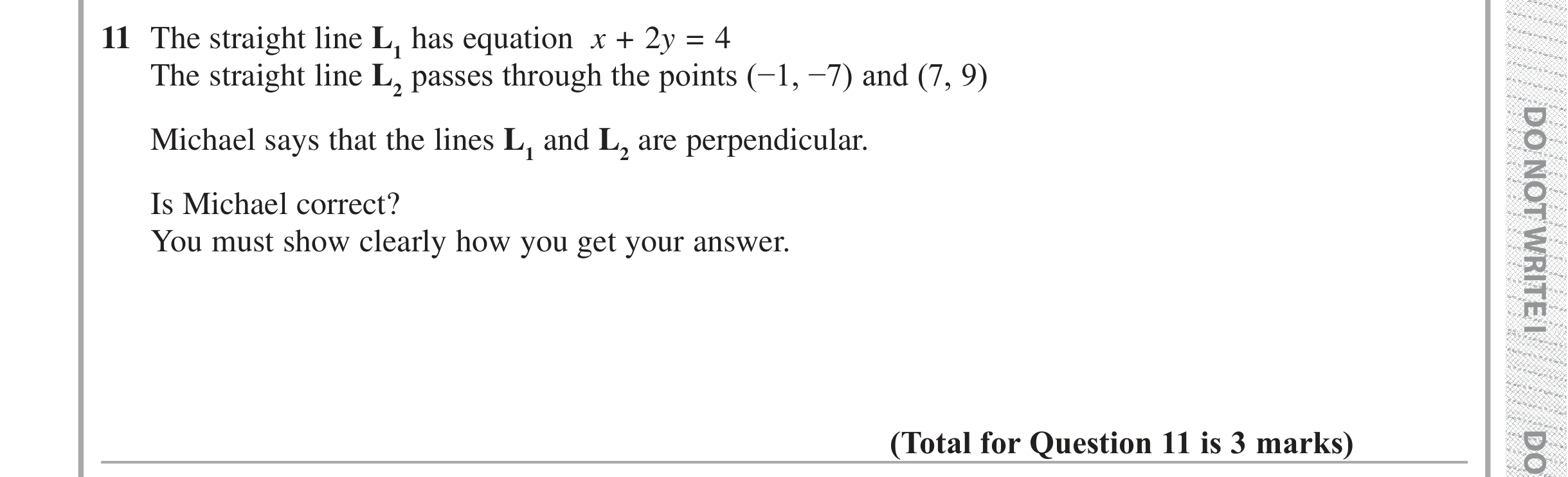 Question 11 — Straight Line Graphs — Edexcel iGCSE Jan 2019