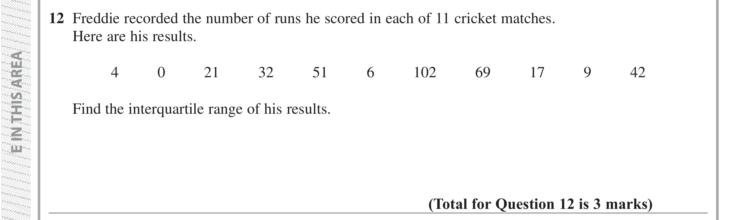 Question 12 — Mean/Median/Mode/Range — Edexcel iGCSE Jan 2019