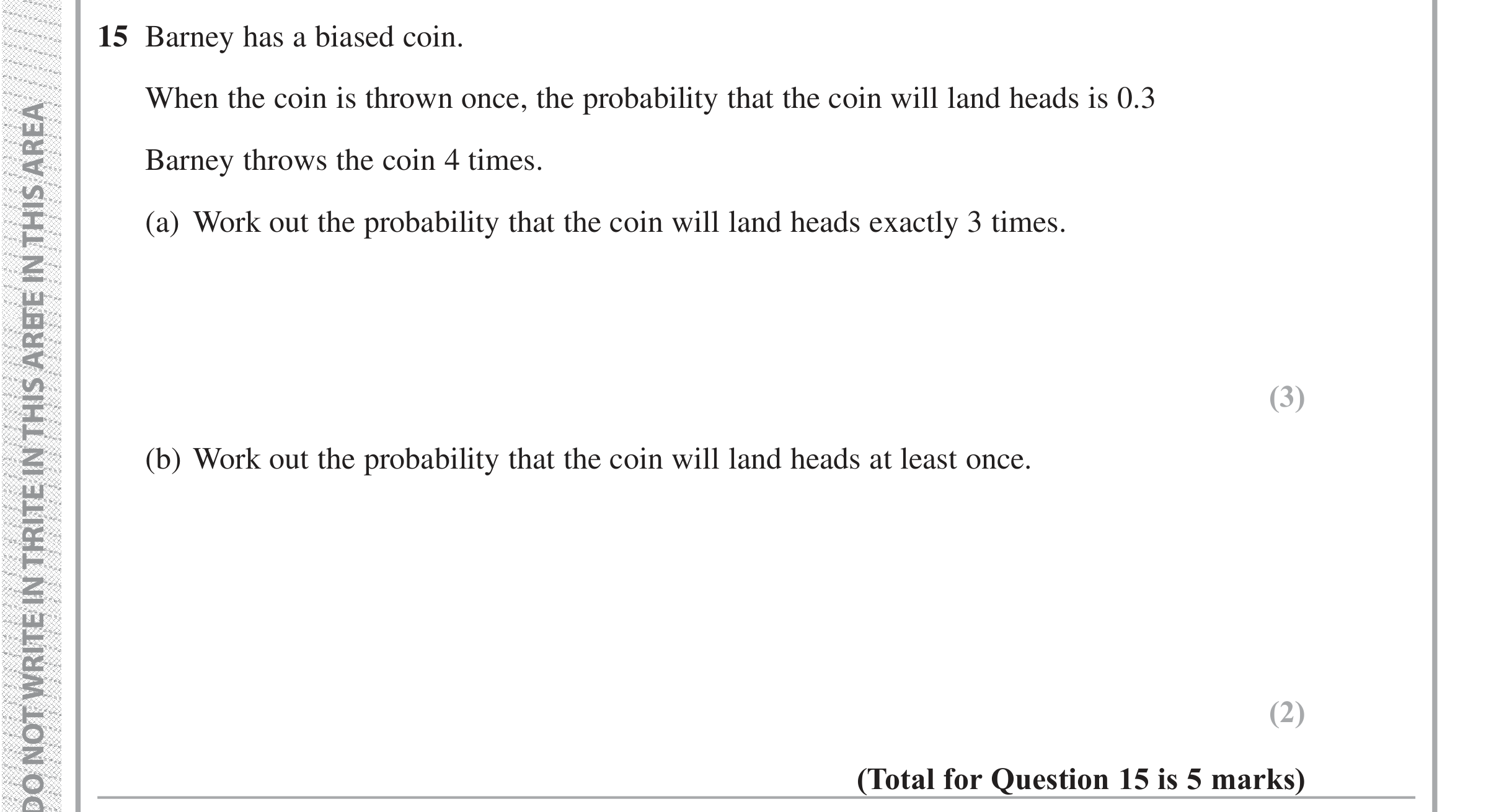 Question 15 — Probability — Edexcel iGCSE Jan 2019