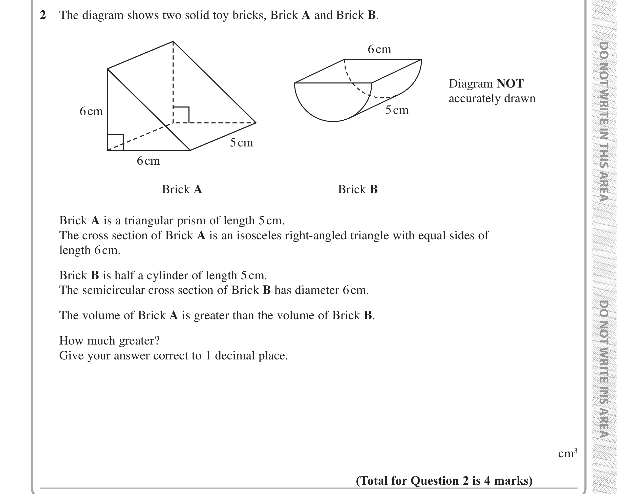 Question 2 — 3D Shapes and Volume — Edexcel iGCSE Jan 2019