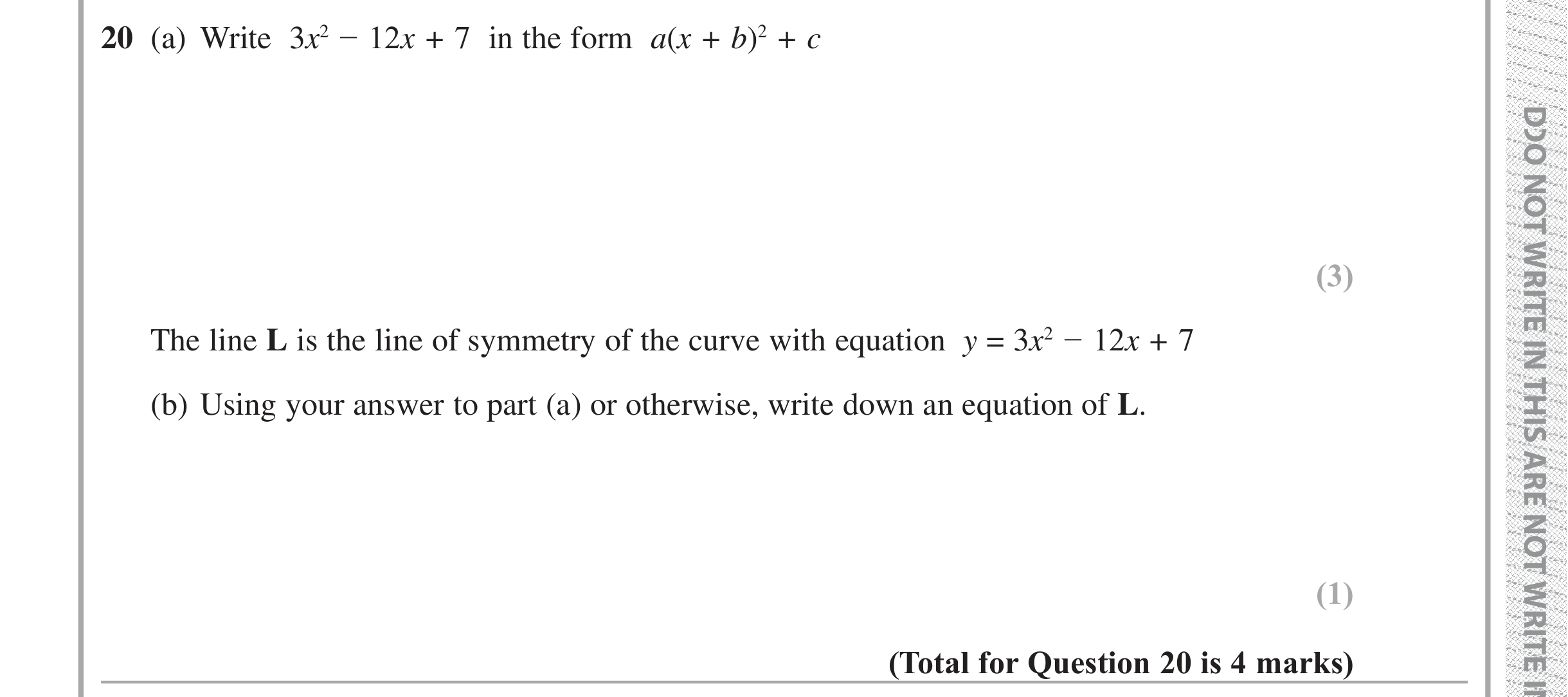 Question 20 — Quadratic Equations — Edexcel iGCSE Jan 2019