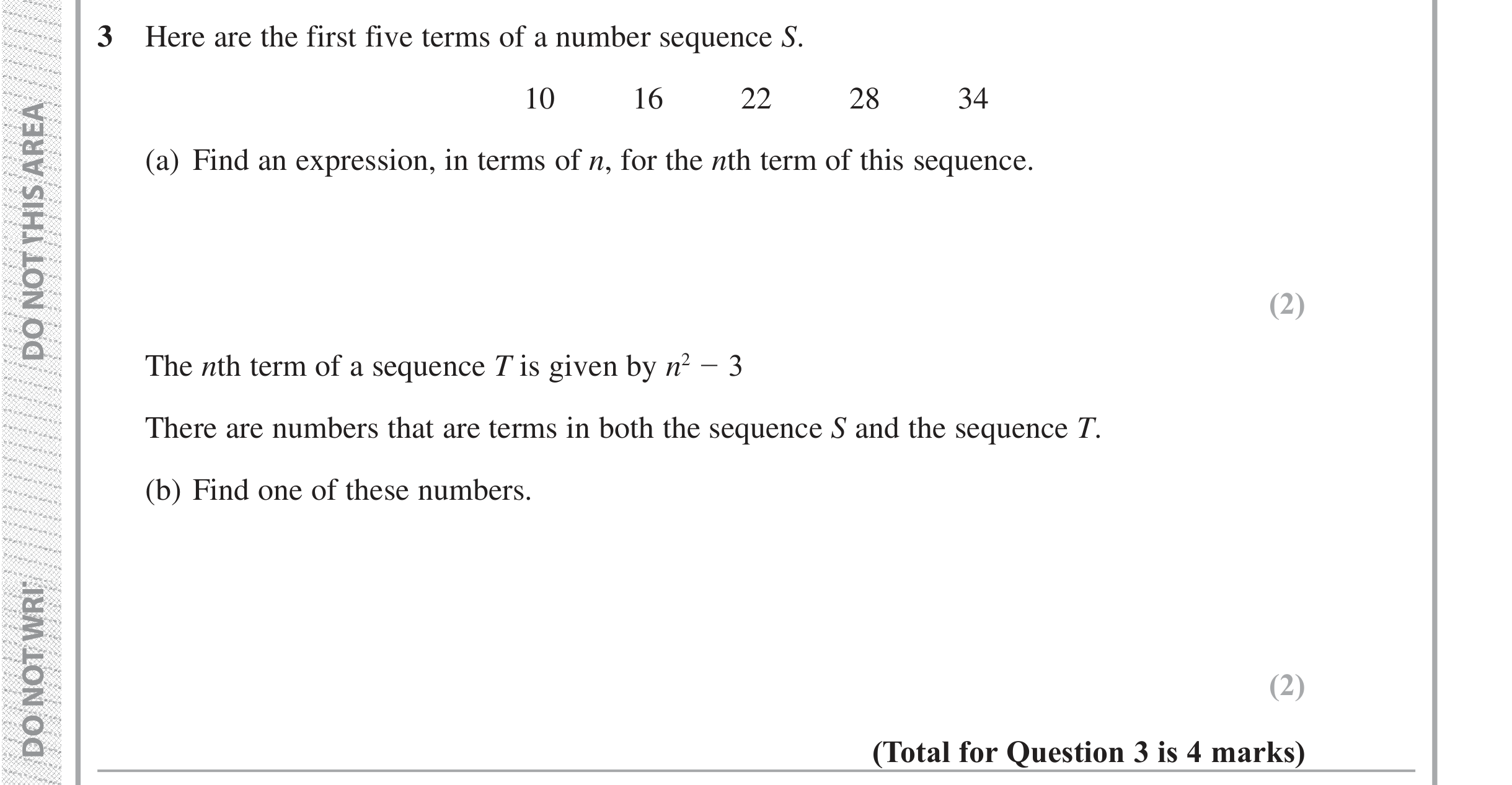 Question 3 — Sequences — Edexcel iGCSE Jan 2019